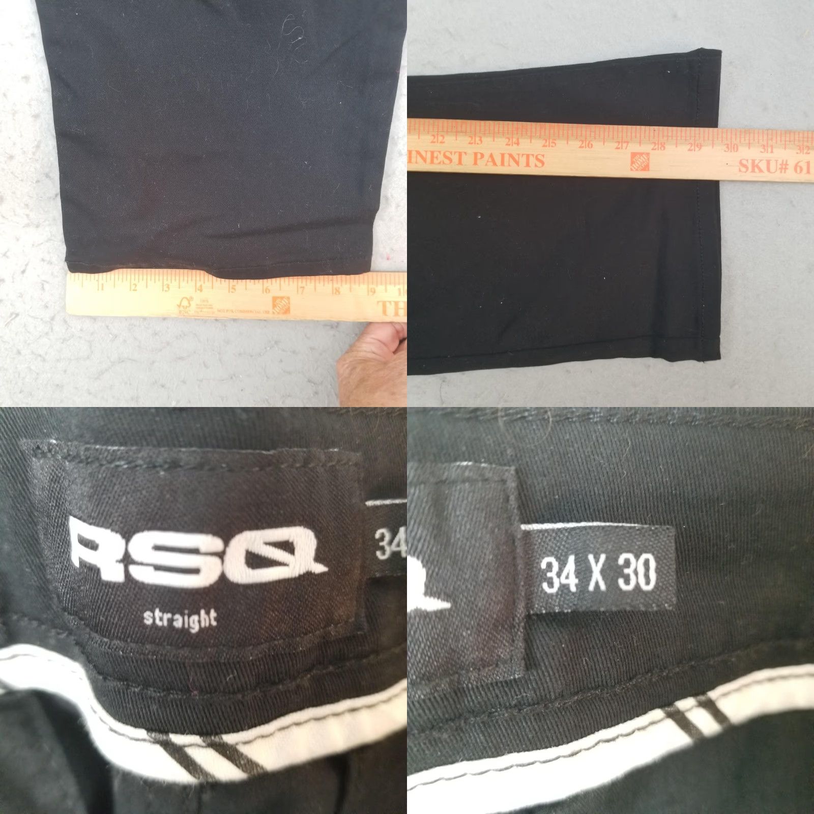 RSQ Pants Mens 34x30 Black Straight Chino Cotton Spandex Twill Casual Stretch Front Zip Pockets Logo 30 In Inseam Mens Regular