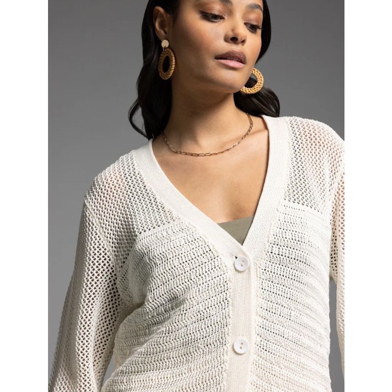 Other Weekend Los Angeles Iman Ivory Knit Button Down Cardigan Size L / US 10 / IT 46 - 9 Thumbnail