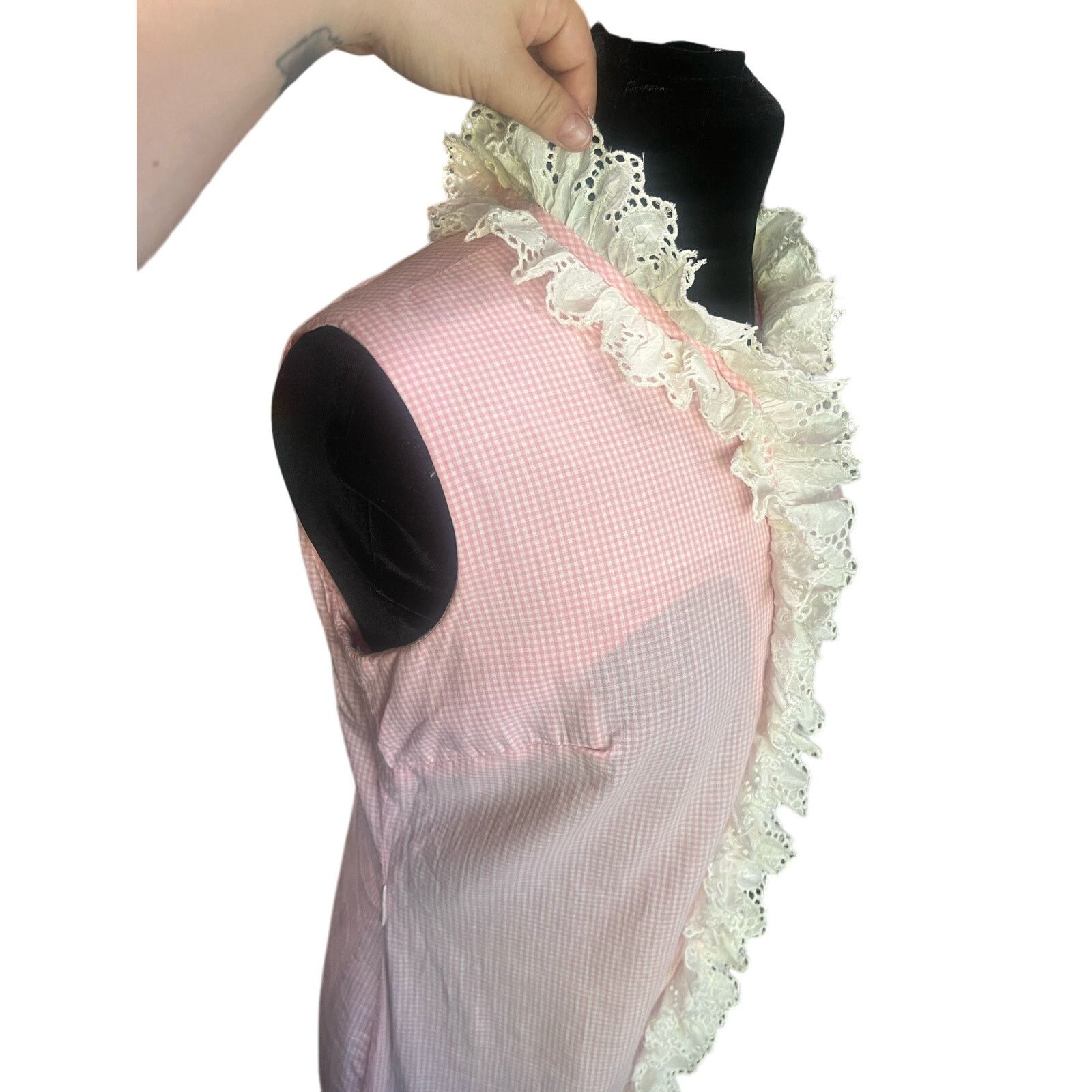 Vintage Vintage 60s Lou Elle Pink White Gingham Ruffle Dress Small Size M / US 6-8 / IT 42-44 - 5 Thumbnail