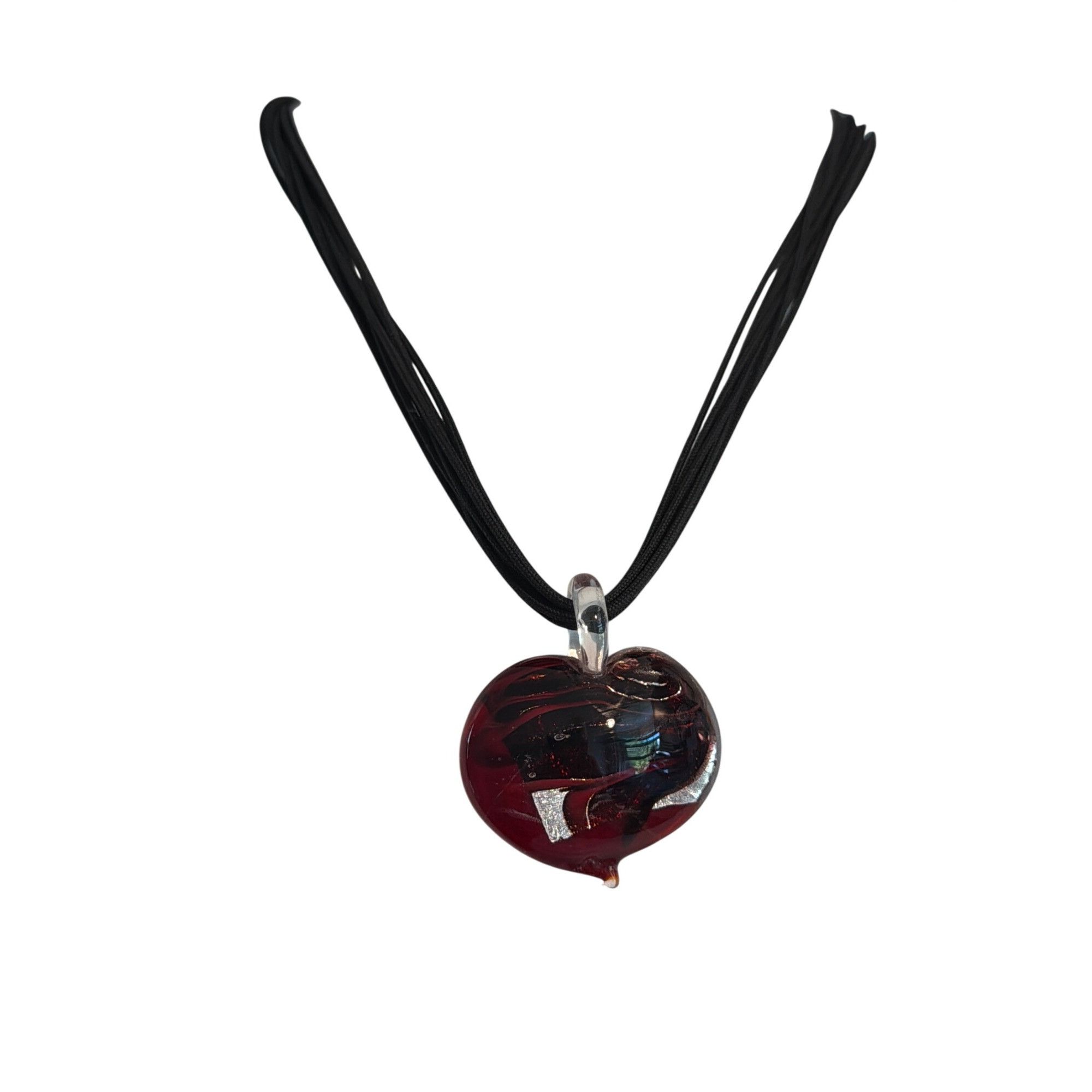 Other Heart Dichroic Glass Pendant Necklace Black Multi Cord Red S Size ONE SIZE - 1 Thumbnail