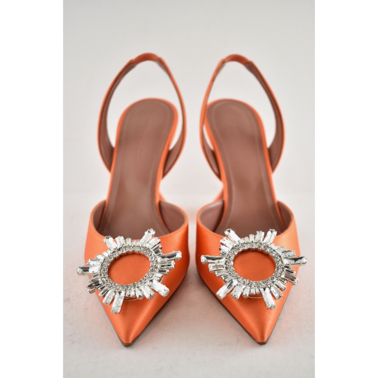 Amina Muaddi Amina Muaddi 95 Begum Sling Orange Satin Crystal Size US 6.5 / IT 36.5 - 11 Thumbnail