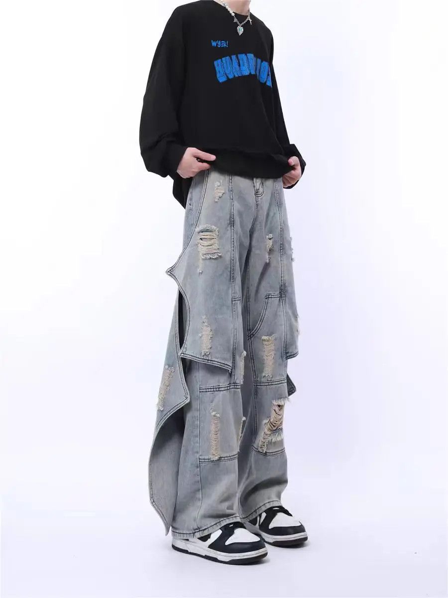 Japanese Brand × Jean Hip hop patchwork ripped Harajuku street jeans Size US 32 / EU 48 - 4 Thumbnail