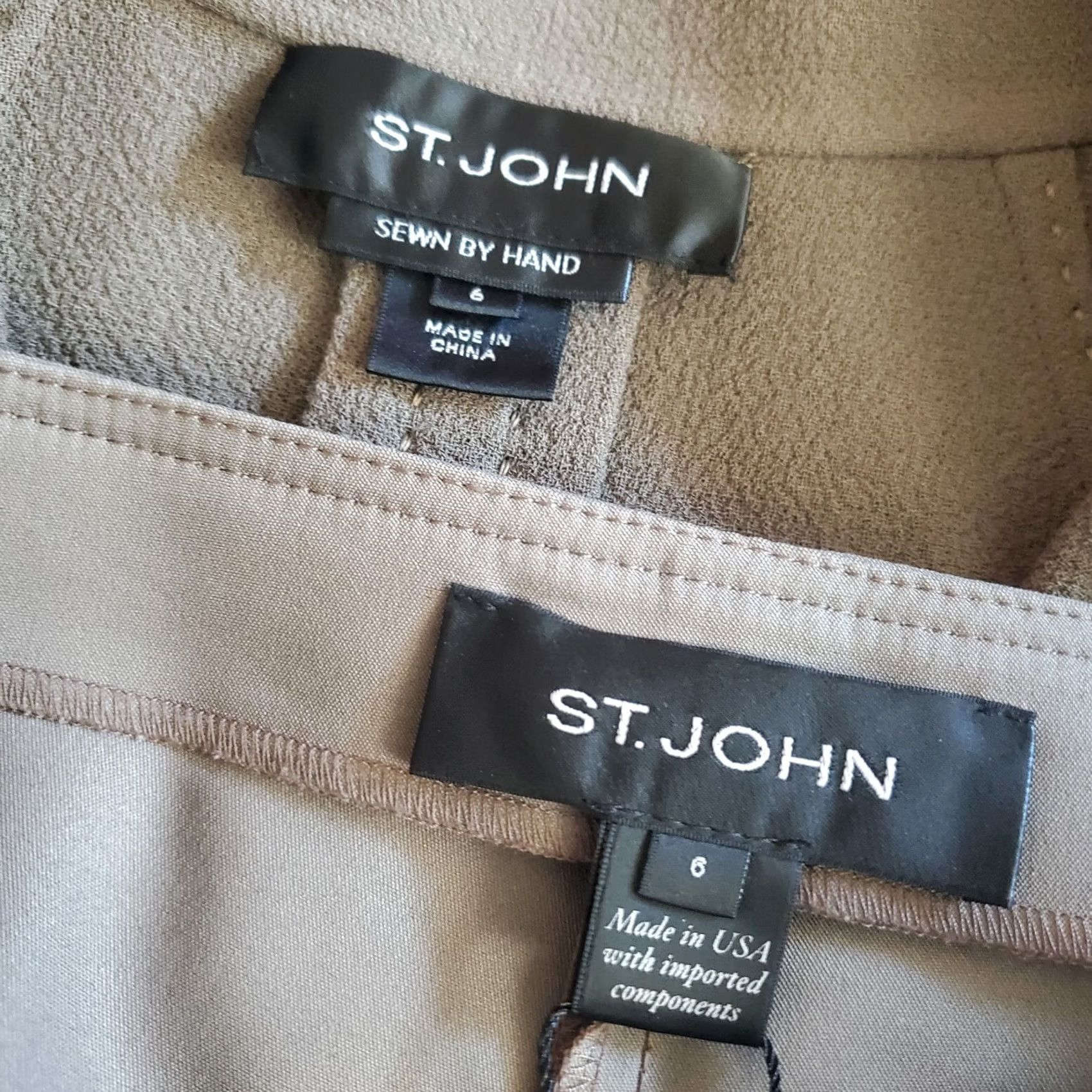 St. John St. John 2Pc Olive Military Green Jacket Blazer Stretch Pants Set 6 Cotton Wool Knit Style Solid Pattern Suit S 局 Size 28" / US 6 / IT 42 - 2 Thumbnail