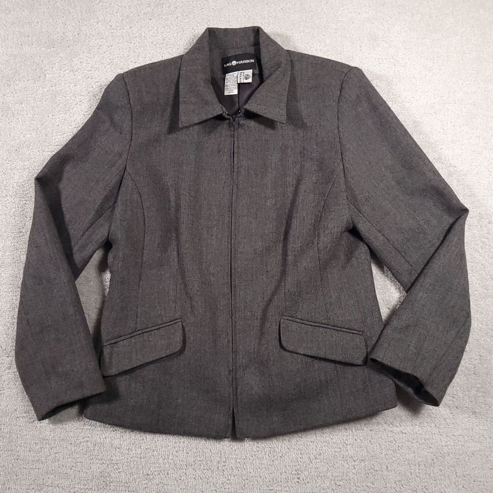Vintage VINTAGE Sag Harbor 100% Wool Blazer Jacket Women's 10 Gray Full Zip Front Lined Blazer Jacket Women's 10 Gray Full Zip Front Lined Size L / US 10 / IT 46 - 2 Thumbnail