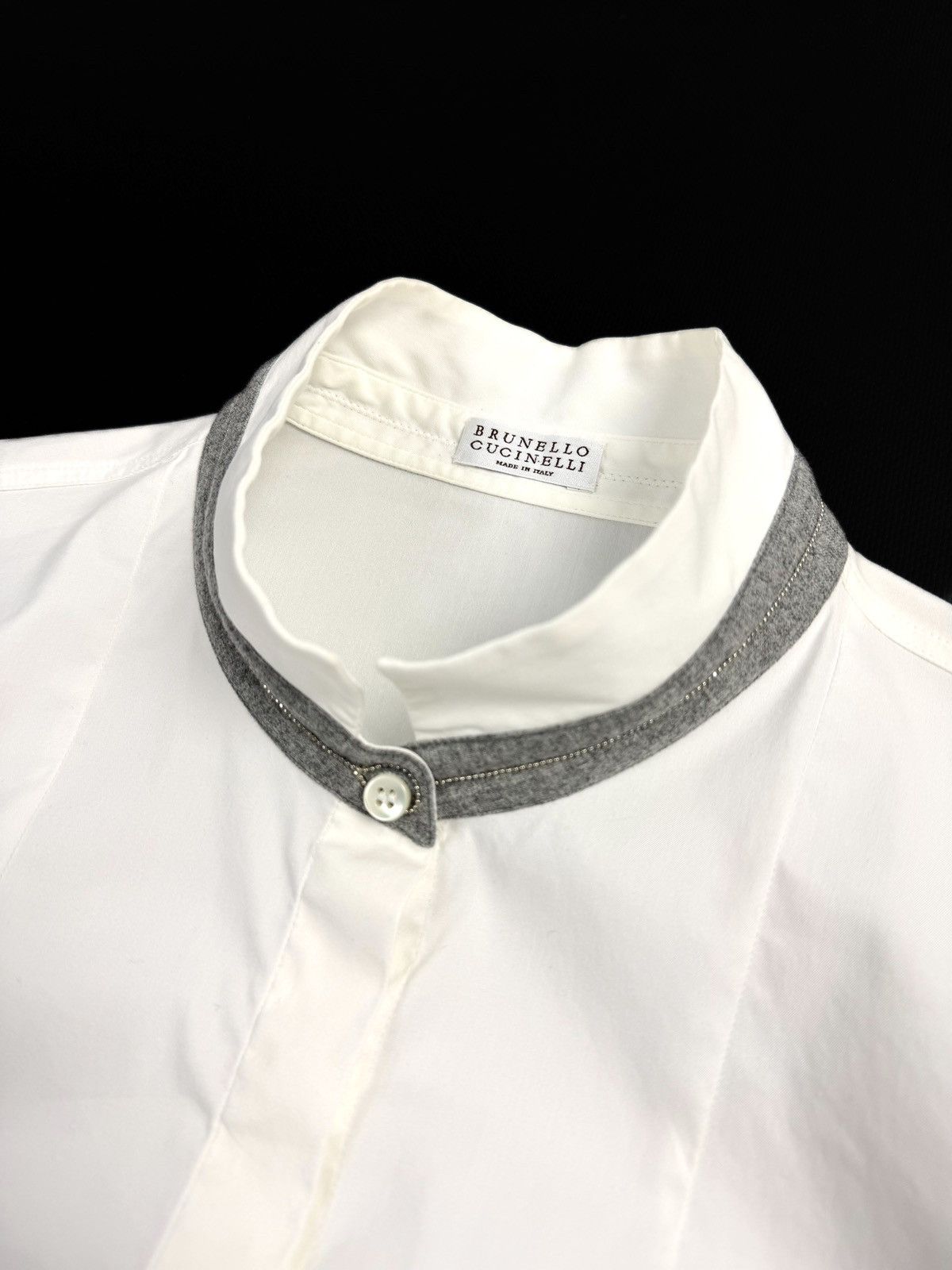 Brunello Cucinelli Brunello Cucinelli Womens White Cotton Blend Shirt Silk Trim Size XL / US 12-14 / IT 48-50 - 11 Thumbnail