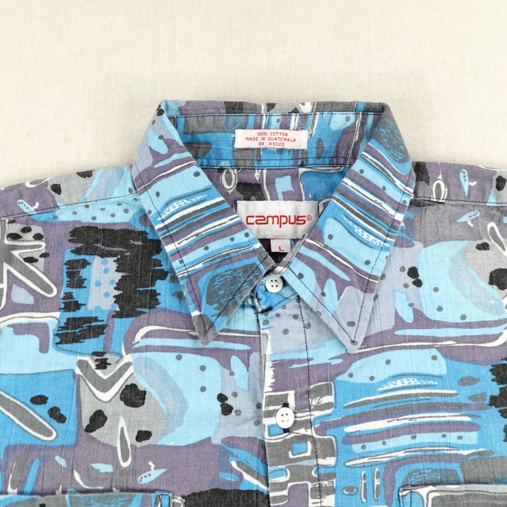 Vintage VINTAGE Campus Shirt Mens Large 80s Geometric Blue Short Sleeve Button-Up Casual Size US L / EU 52-54 / 3 - 2 Thumbnail