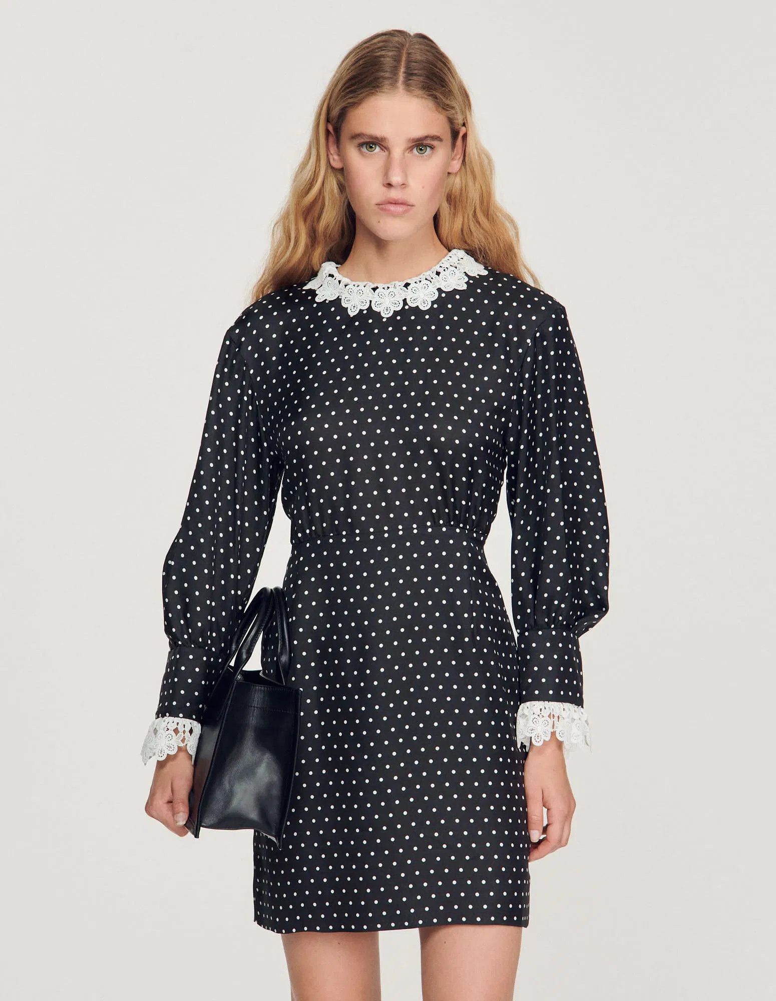 Sandro SANDRO Lace trim and polka-dot mini dress SIZE FR 36 Size XS / US 0-2 / IT 36-38 - 1 Thumbnail