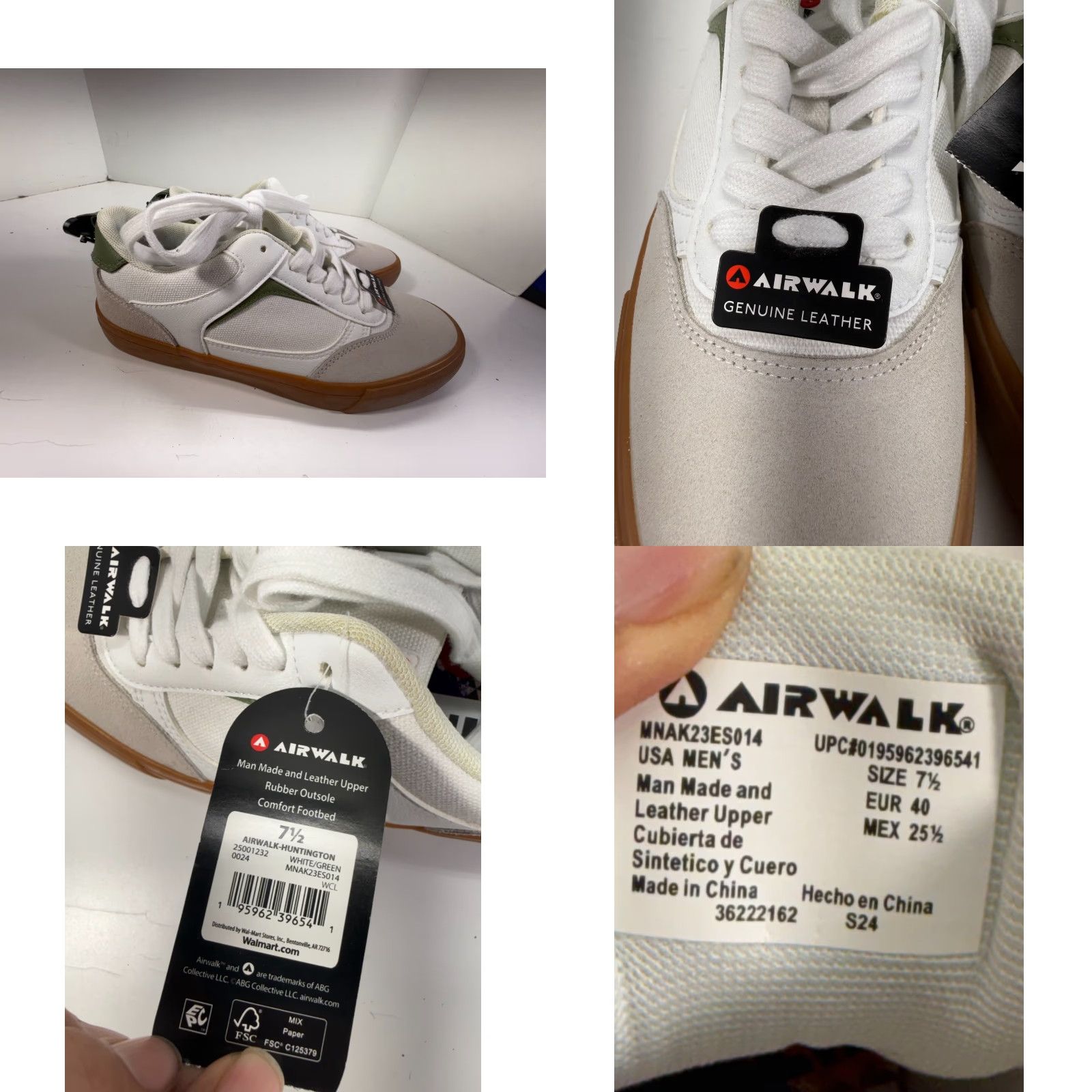 Airwalk Airwalk Sneaker Mens 7.5 White Green Leather Canvas Lace-Up NWT Size US 8 / EU 41 - 8 Thumbnail
