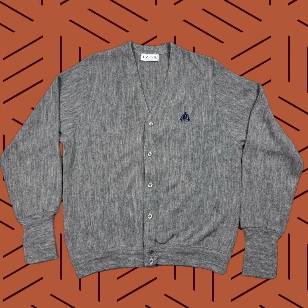 Izod VINTAGE IZOD Gray Cardigan Sweater Mens Large L Acrylic Knit V-Neck Logo Alligator 80s 90s Classic Size US L / EU 52-54 / 3 - 1 Thumbnail