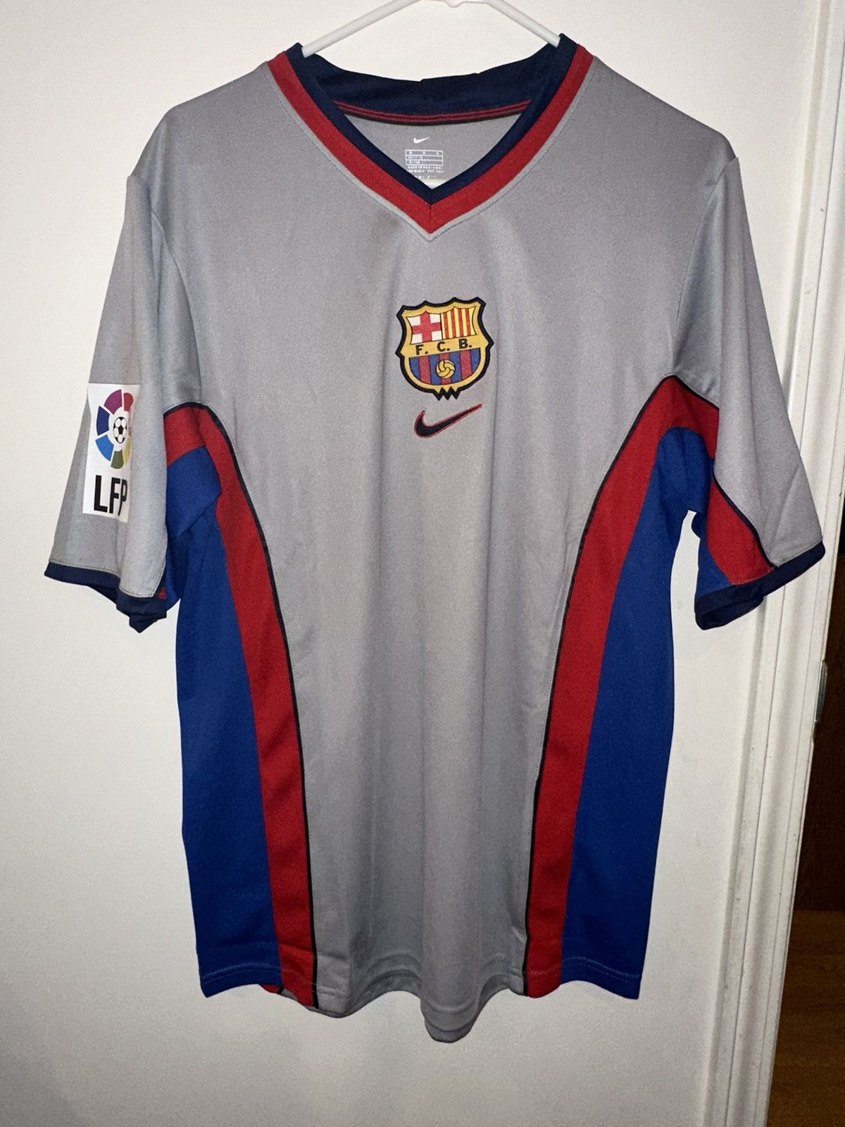 image of Soccer Jersey Vintage Barcelona Jersey in Grey, Men's (Size Medium)