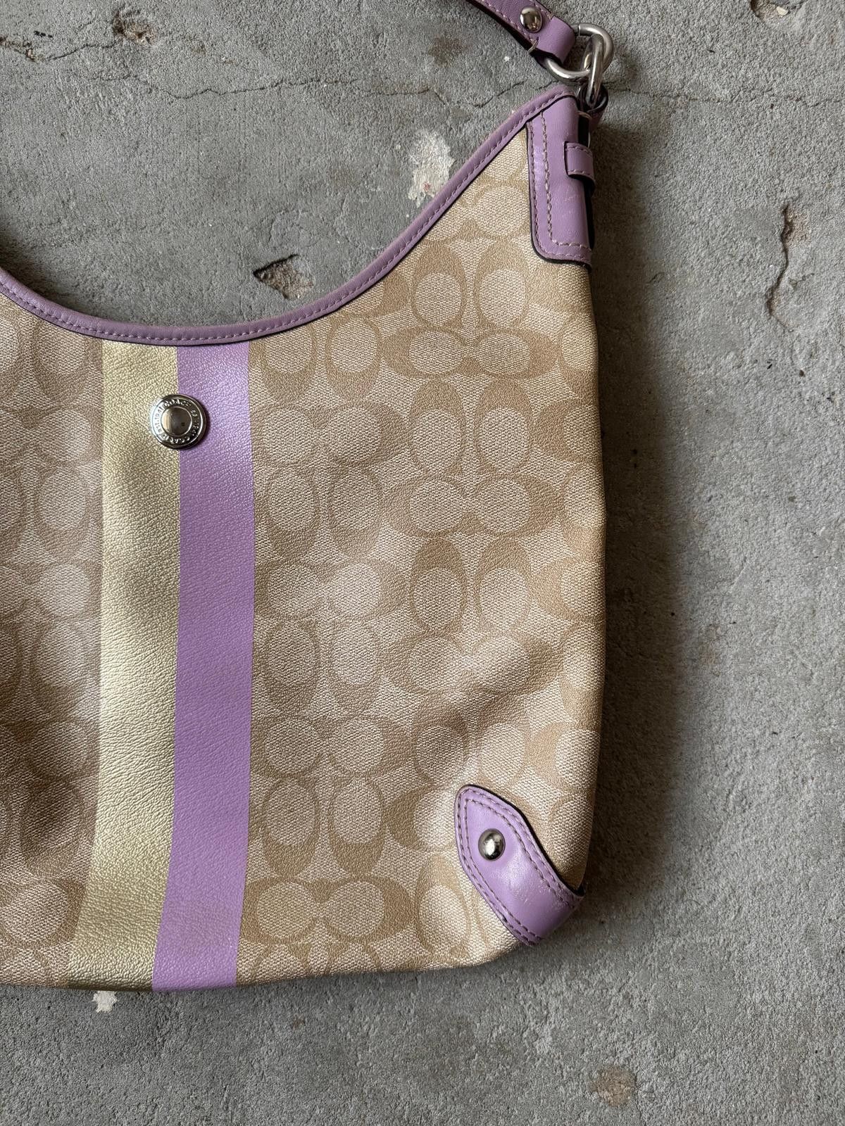 Coach Coach Signature PVC Hobo Stripe Shoulder Bag Beige/Purple Size ONE SIZE - 3 Thumbnail