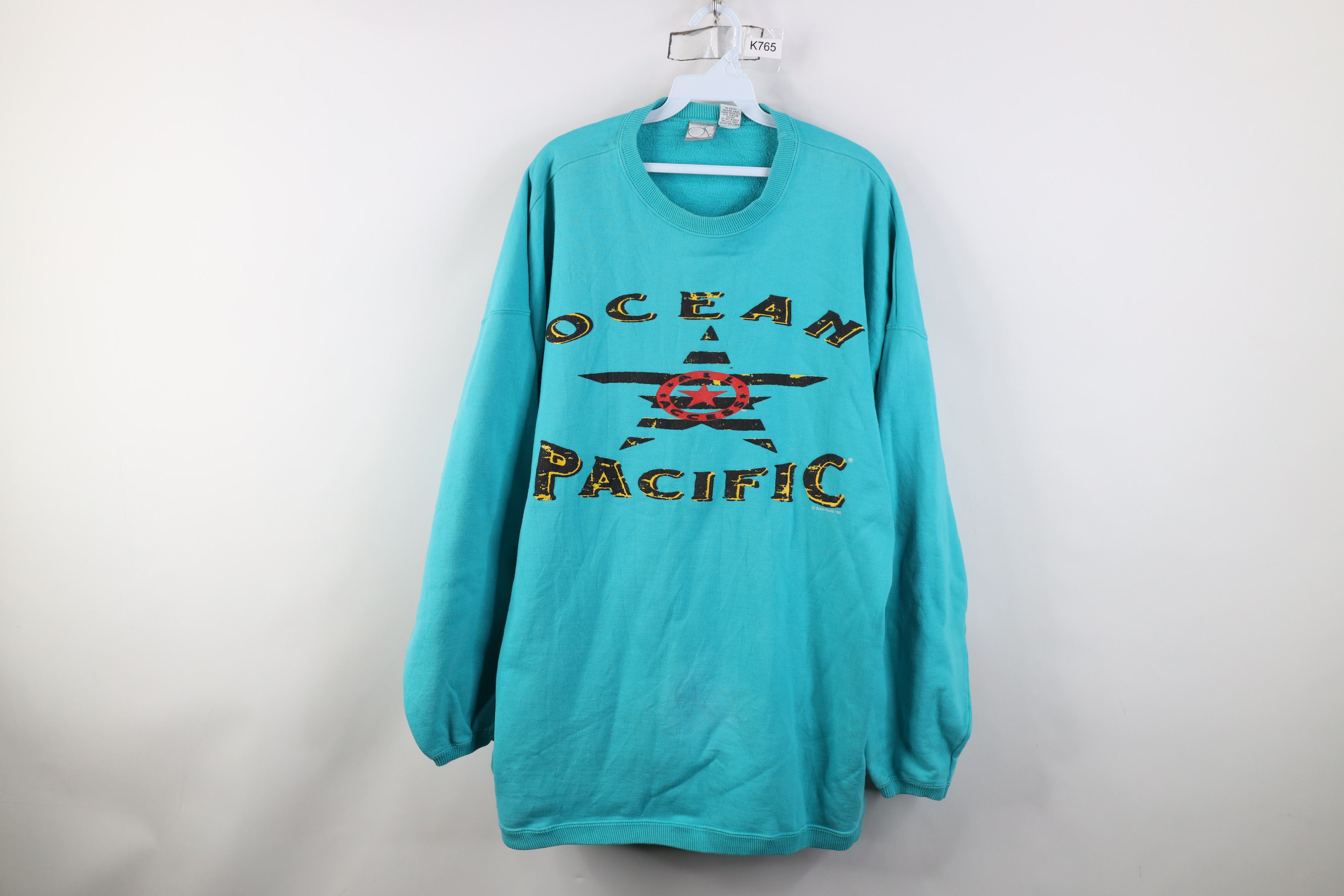 Ocean Pacific Vintage 90s Ocean Pacific Surfing Baggy Sweatshirt Teal Size US L / EU 52-54 / 3 - 1 Thumbnail