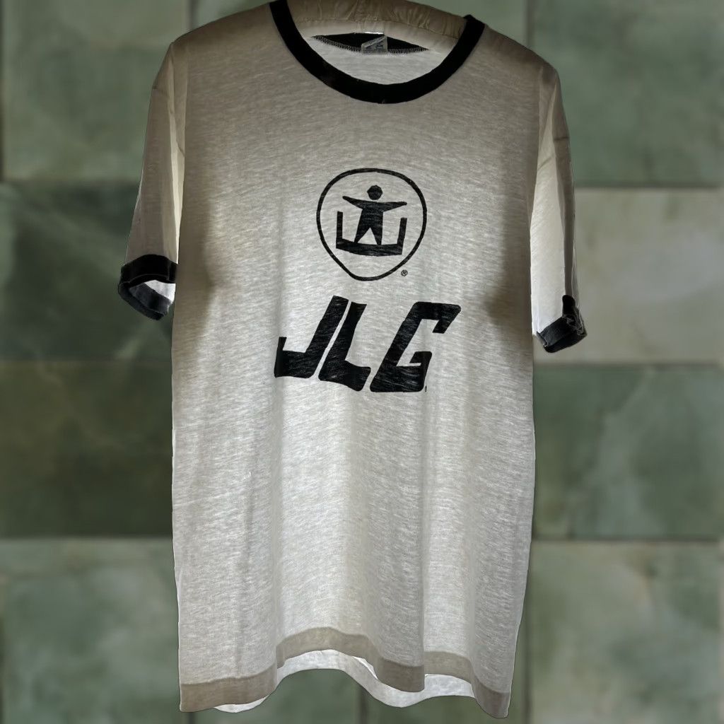 Champion Vtg 80s JLG Industries Construction Equipment Paper Thin Ringer T-Shirt Medium Mens Ivory 90s Colorful Champion Shirt Tee (Men) Size US M / EU 48-50 / 2 - 1 Thumbnail
