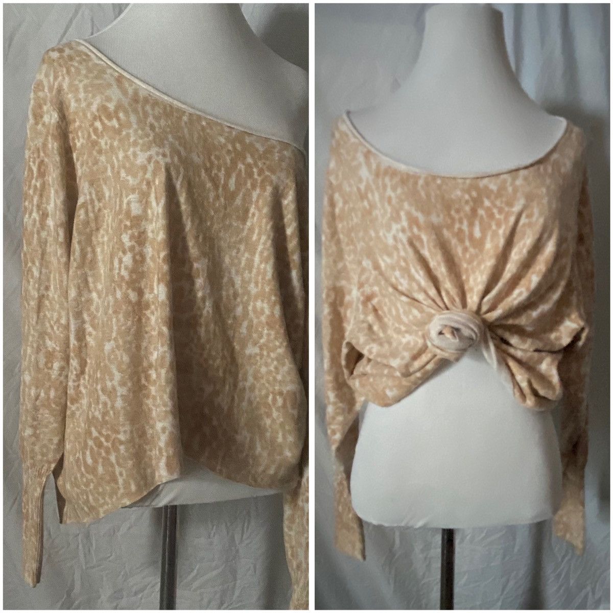 Vintage Vintage, Tan, Leopard Print, Raw Hem Oversized, Knit Sweater Size ONE SIZE - 5 Thumbnail