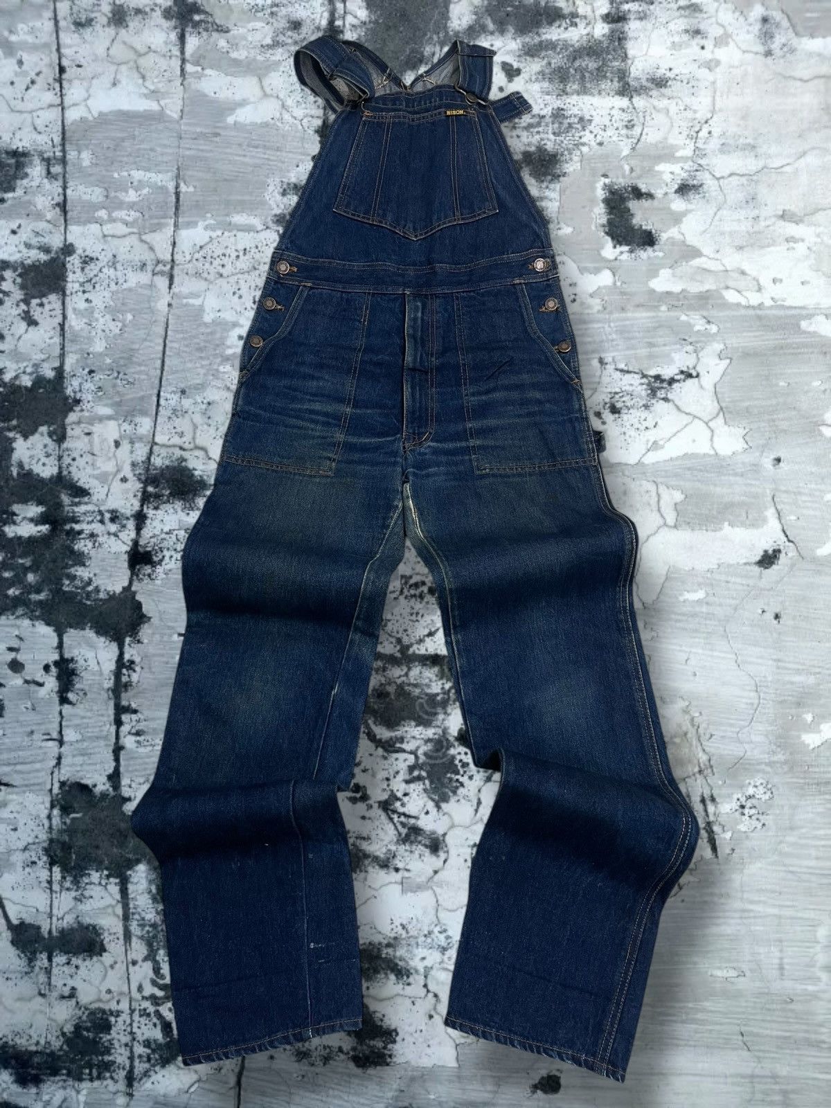 Japanese Brand Vintage 90s Designer Bison Rustic Blue Overall Iconic Denim Size US 33 - 1 Thumbnail