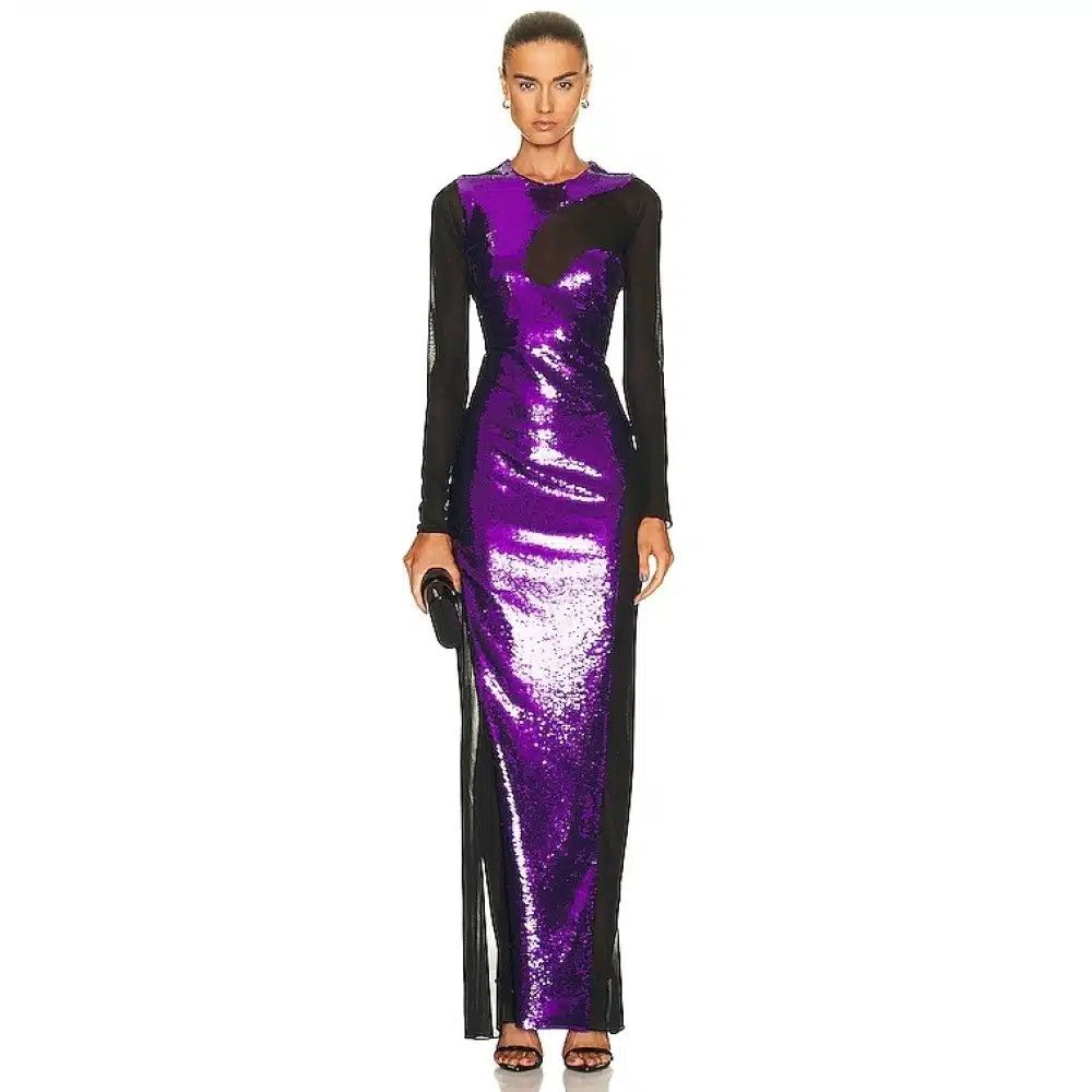 Tom Ford o1loc1c0225 AB3193 Sequins Evening Dress in Black Purple Size M / US 6-8 / IT 42-44 - 3 Thumbnail