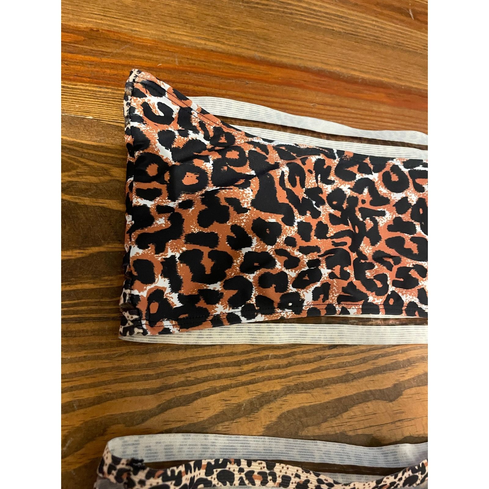Other Cheetah Print Mesh Panel Hight Waisted Bandeau Bikini,size L Size ONE SIZE - 4 Thumbnail