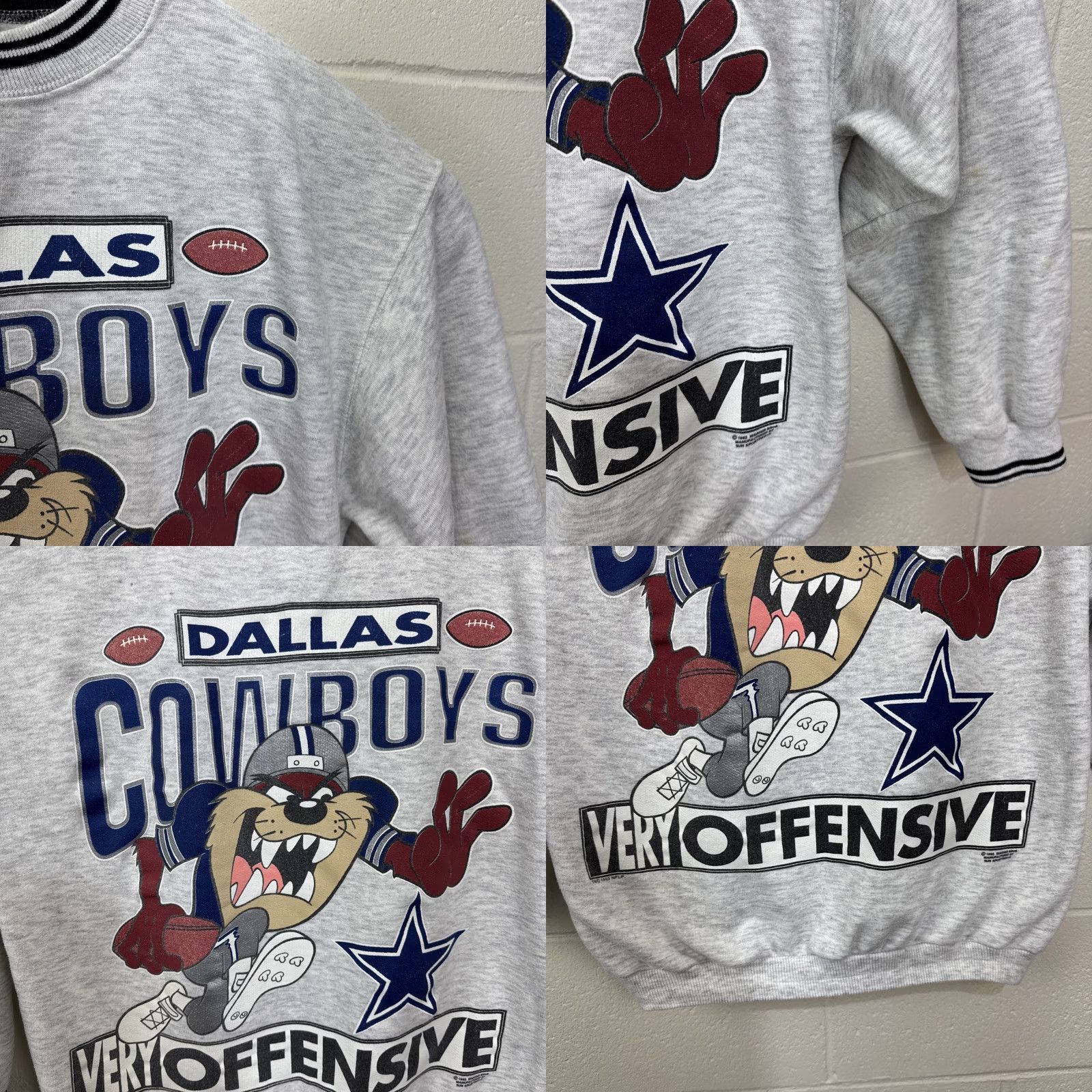 Vintage VINTAGE Dallas Cowboys Sweatshirt Main Point: TAZ Looney Tunes Gray NFL Large Adult Large Gray 1990s Cowboys Mens Size US L / EU 52-54 / 3 - 8 Thumbnail