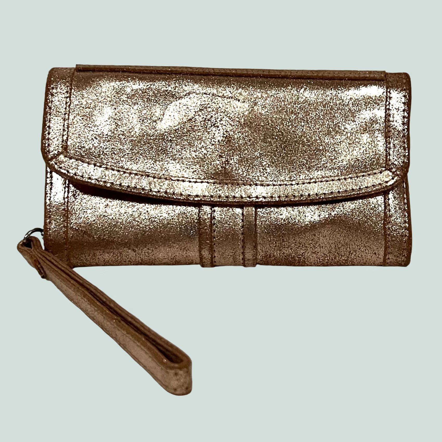 ESPIRIT Indie Spirit Wallet Wristlet Metallic Gold Leather Trifold Snap Close Women Gold Wristlet Size ONE SIZE - 1 Thumbnail