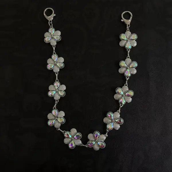 Jewelry Silver Floral Chain Wallet with Iridescent Stones Size ONE SIZE - 3 Thumbnail