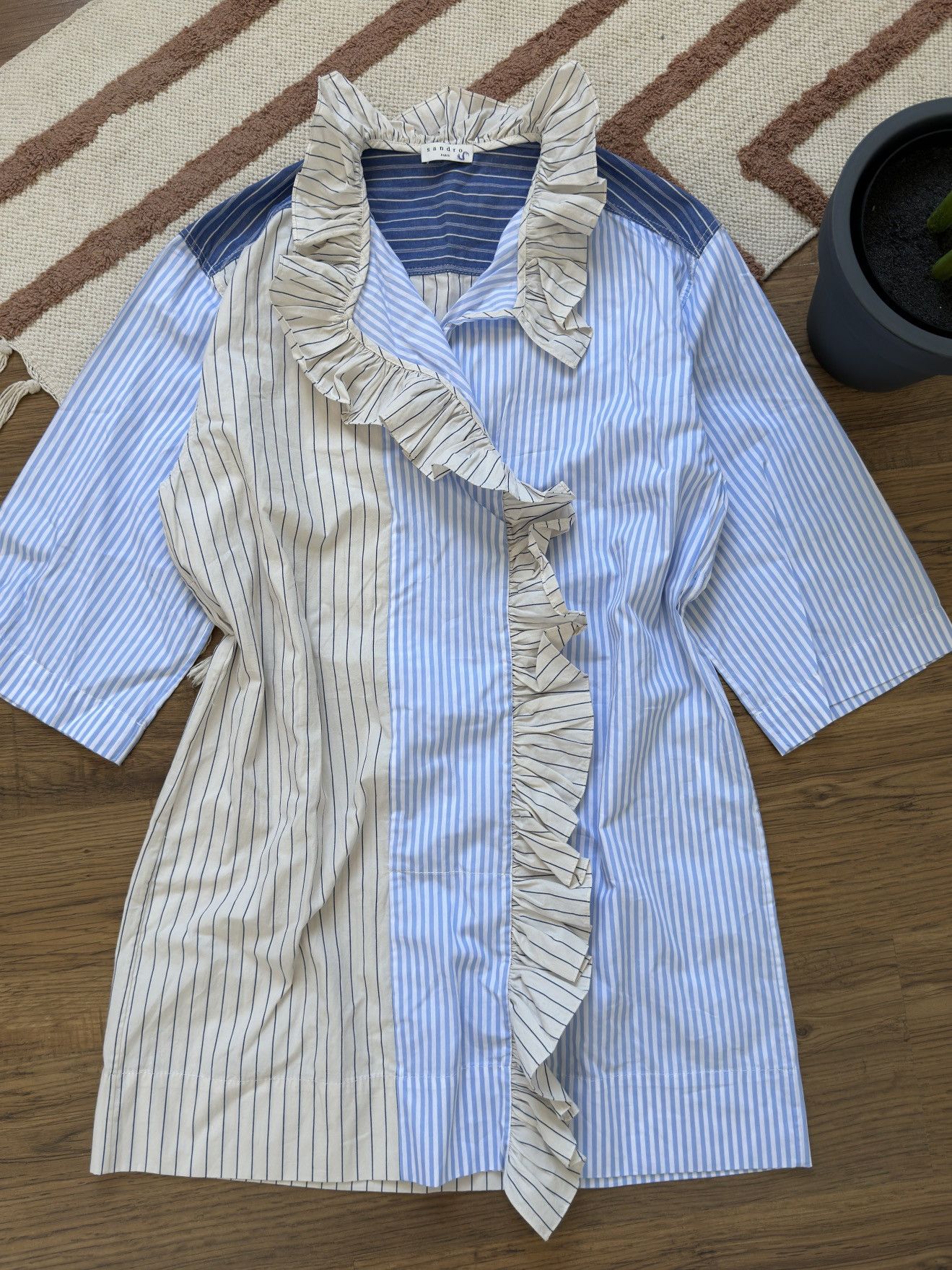 Sandro VINTAGE SANDRO RUSHES SHIRT STYLE MINI DRESS Size M / US 6-8 / IT 42-44 - 3 Thumbnail