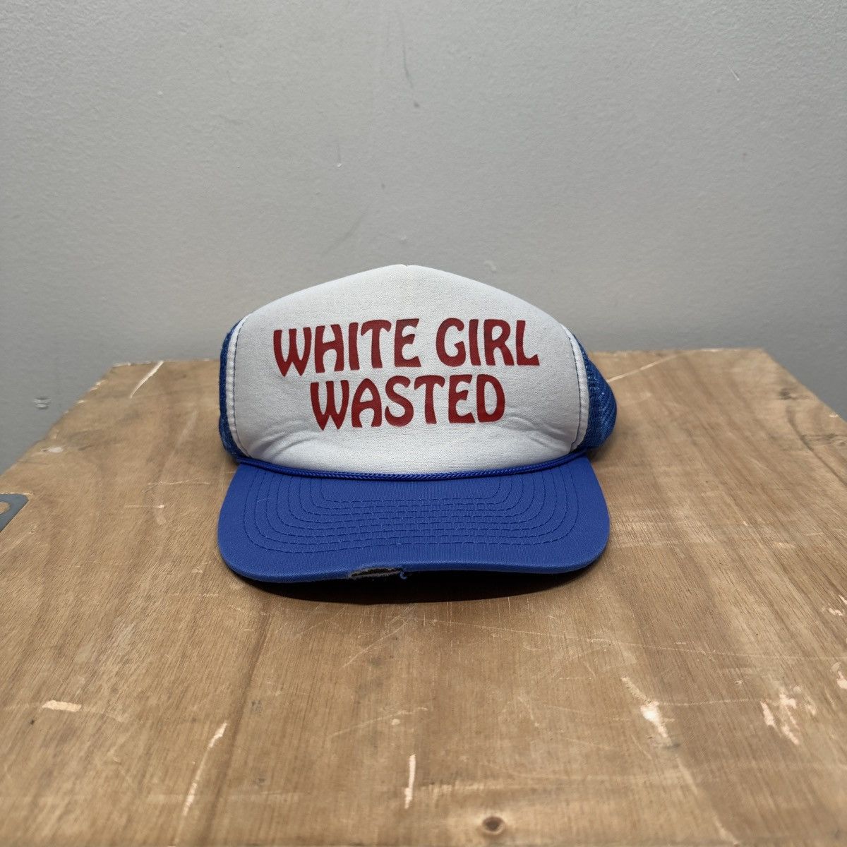 Vintage White Girl Wasted Faded Distressed Hat ERD Grunge Biker Size ONE SIZE - 1 Thumbnail