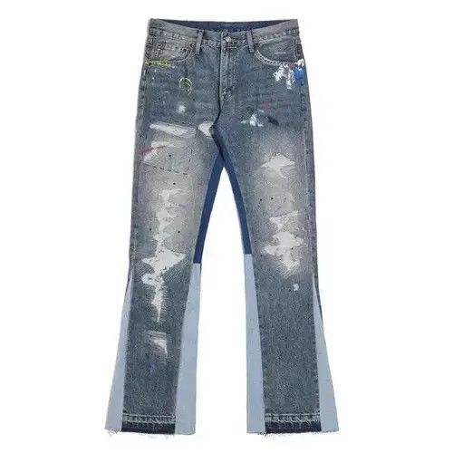 Jean Blue Speckle ink Destroyed Flared Jean Size US 33 - 4 Thumbnail