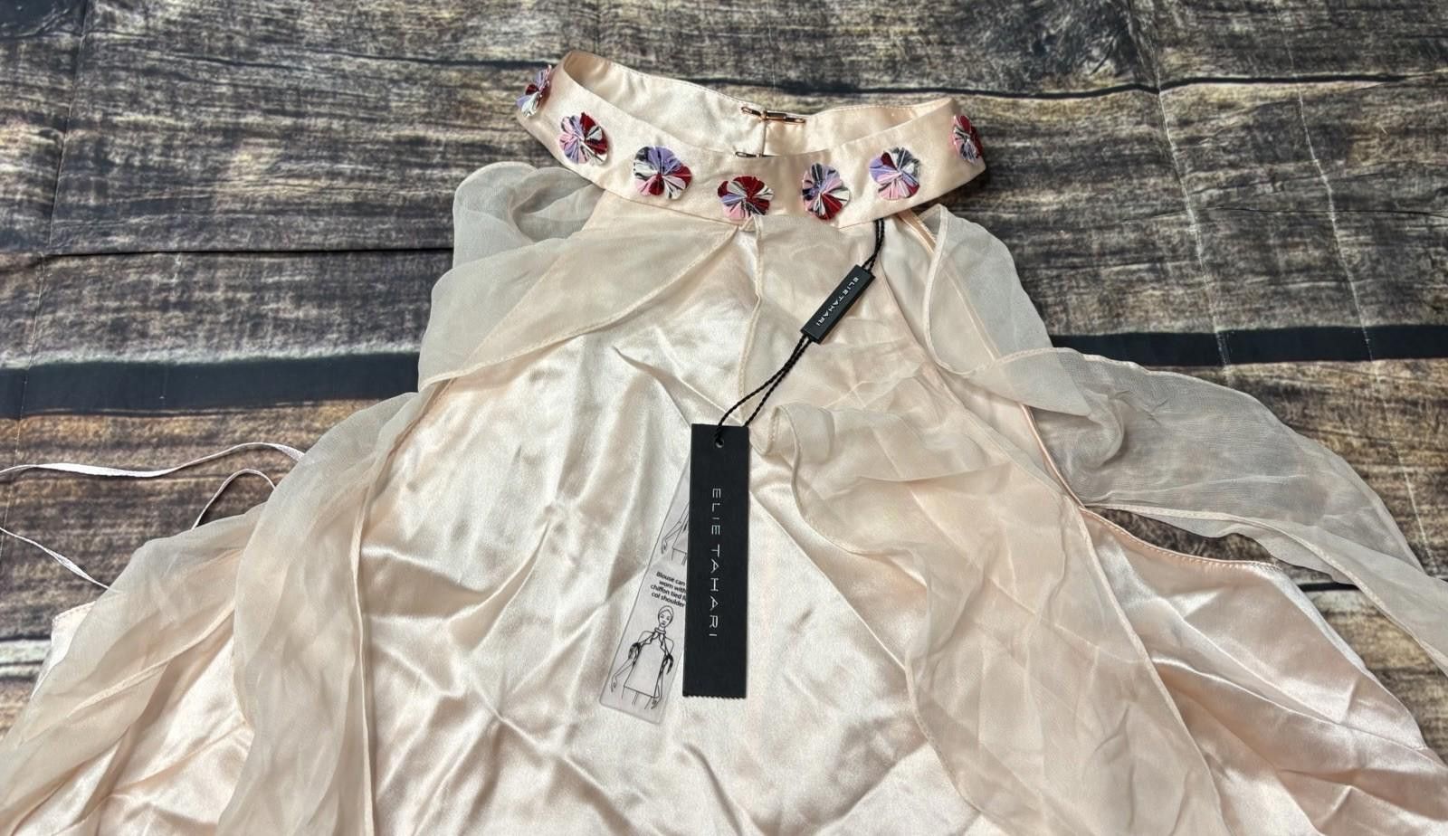 Elie Tahari Elie Tahari Top Womens Large Satin Silk Chiffon Embroidered Size L / US 10 / IT 46 - 4 Thumbnail