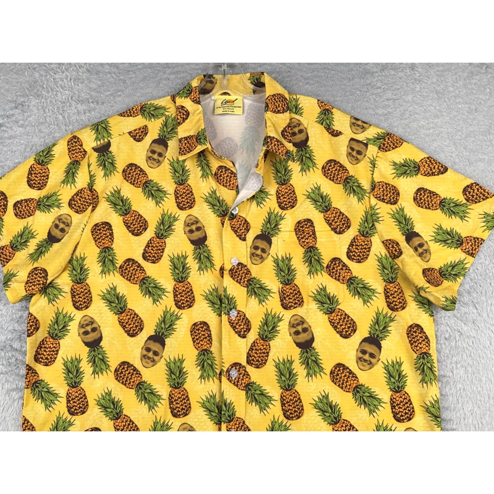 Vintage Lgnd Shirt Men 2XL XXL Yellow Pineapples Faces AOP Hawaiian Cotton Blend Polyester Blend Button-Up Casual Size US XXL / EU 58 / 5 - 4 Thumbnail