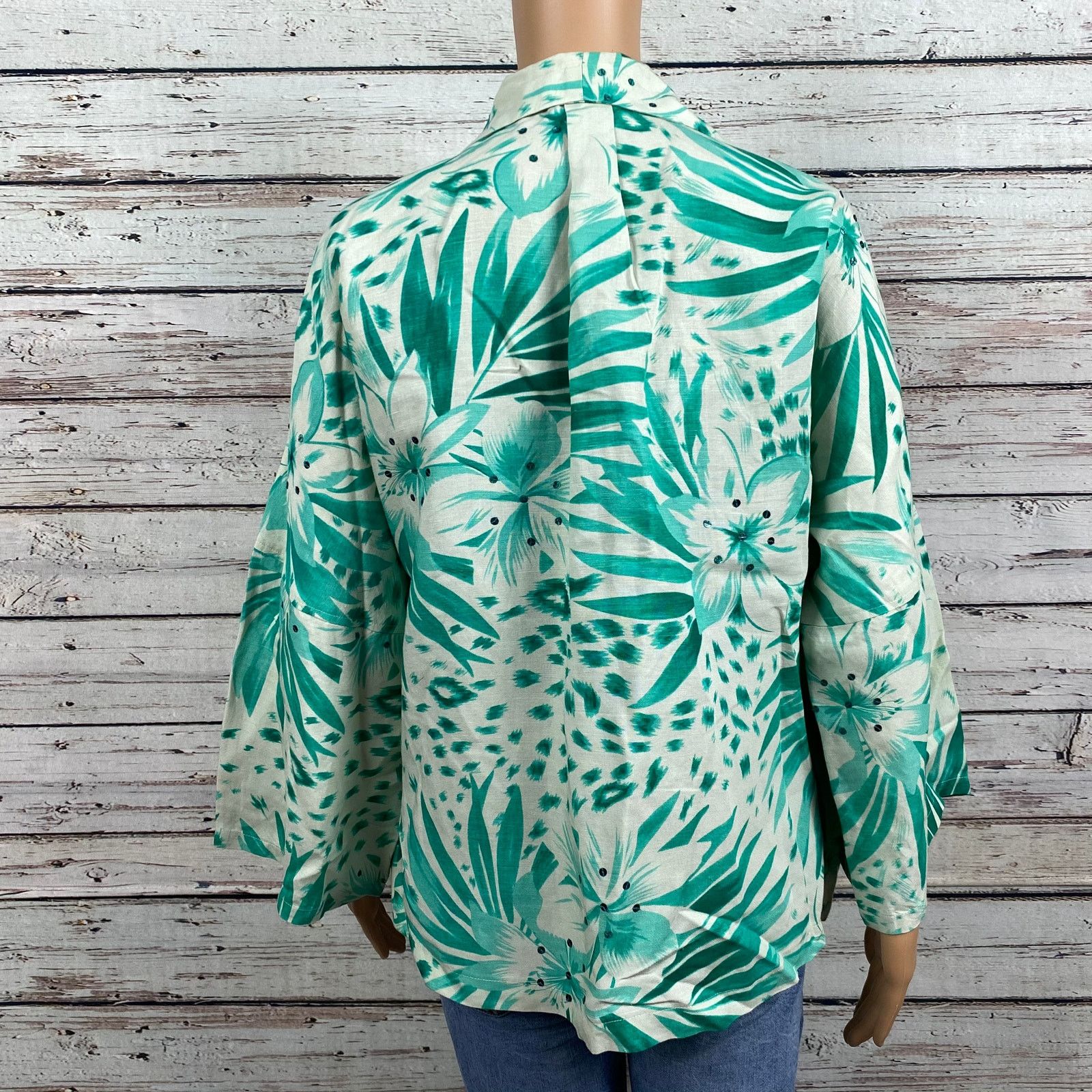 Other Della Reese Green Botanical Open Front Jacket Blazer Small Size S / US 4 / IT 40 - 3 Thumbnail