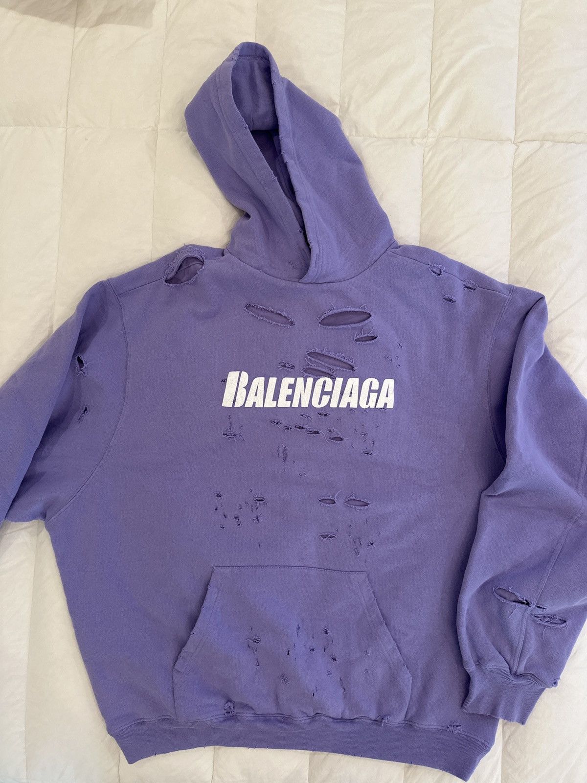 image of Balenciaga Destroyed Hoodie in Purple, Men's (Size XS)