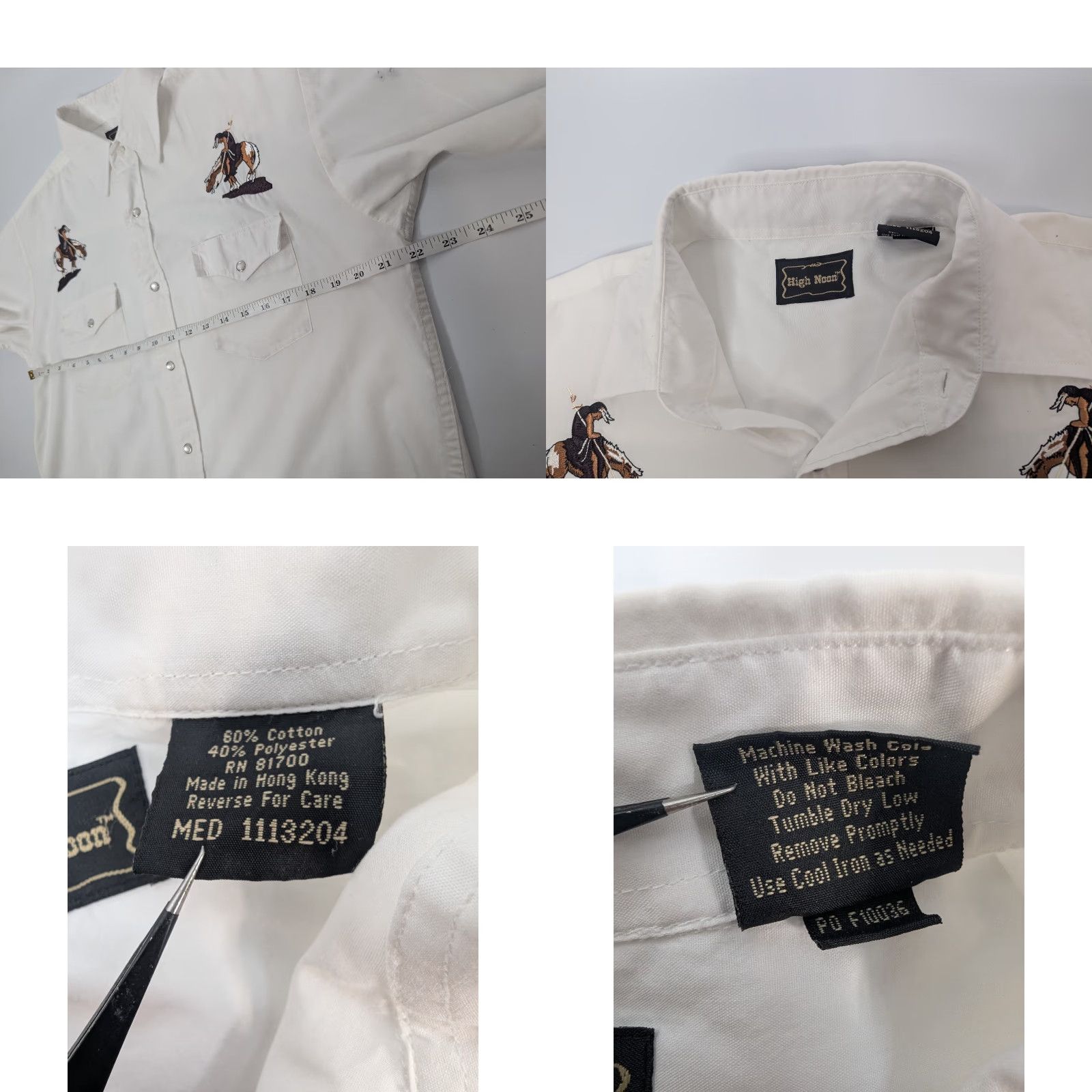 Vintage VINTAGE Pearl Shirt Men's M Short Sleeve Cowboy Embroidered White Cotton Polyester Blend Snap Button-Up Size US M / EU 48-50 / 2 - 8 Thumbnail