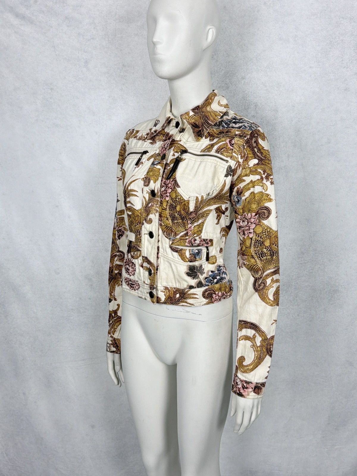Roberto Cavalli Roberto Cavalli 2000’s Corseted Floral Baroque Denim Jacket Size S / US 4 / IT 40 - 8 Thumbnail