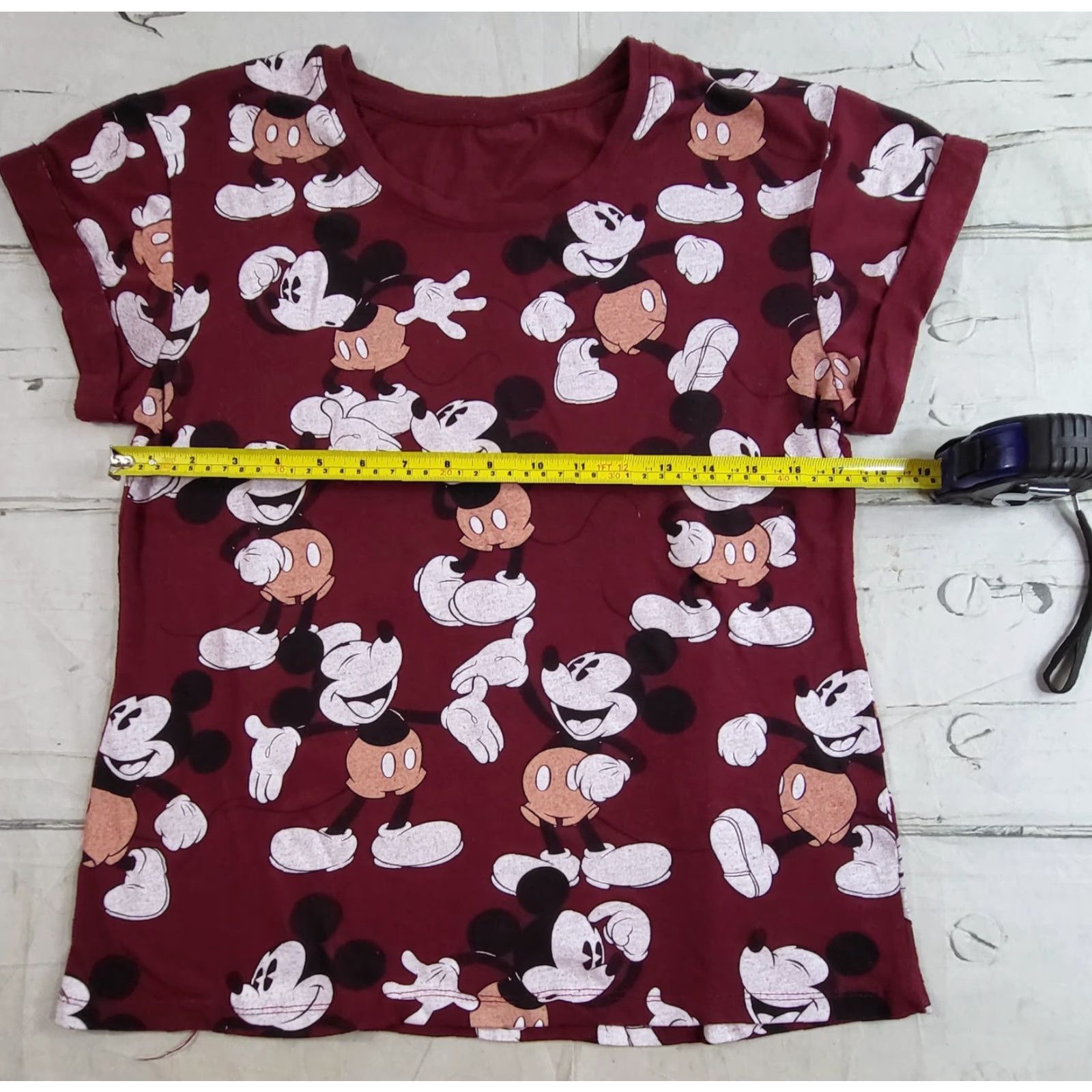 FRED Mickey Mouse All Over Print Maroon Short Sleeve T-Shirt Womens L Cute Size L / US 10 / IT 46 - 3 Thumbnail