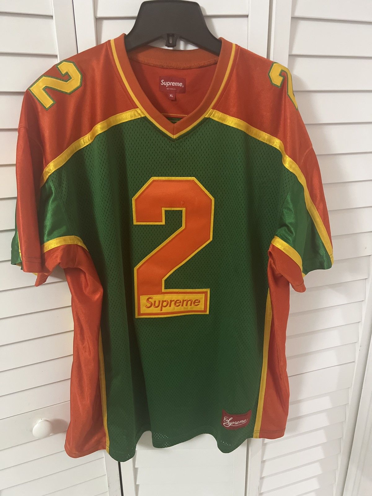 image of Supreme Orange Green Football Jersey, Men's (Size XL)