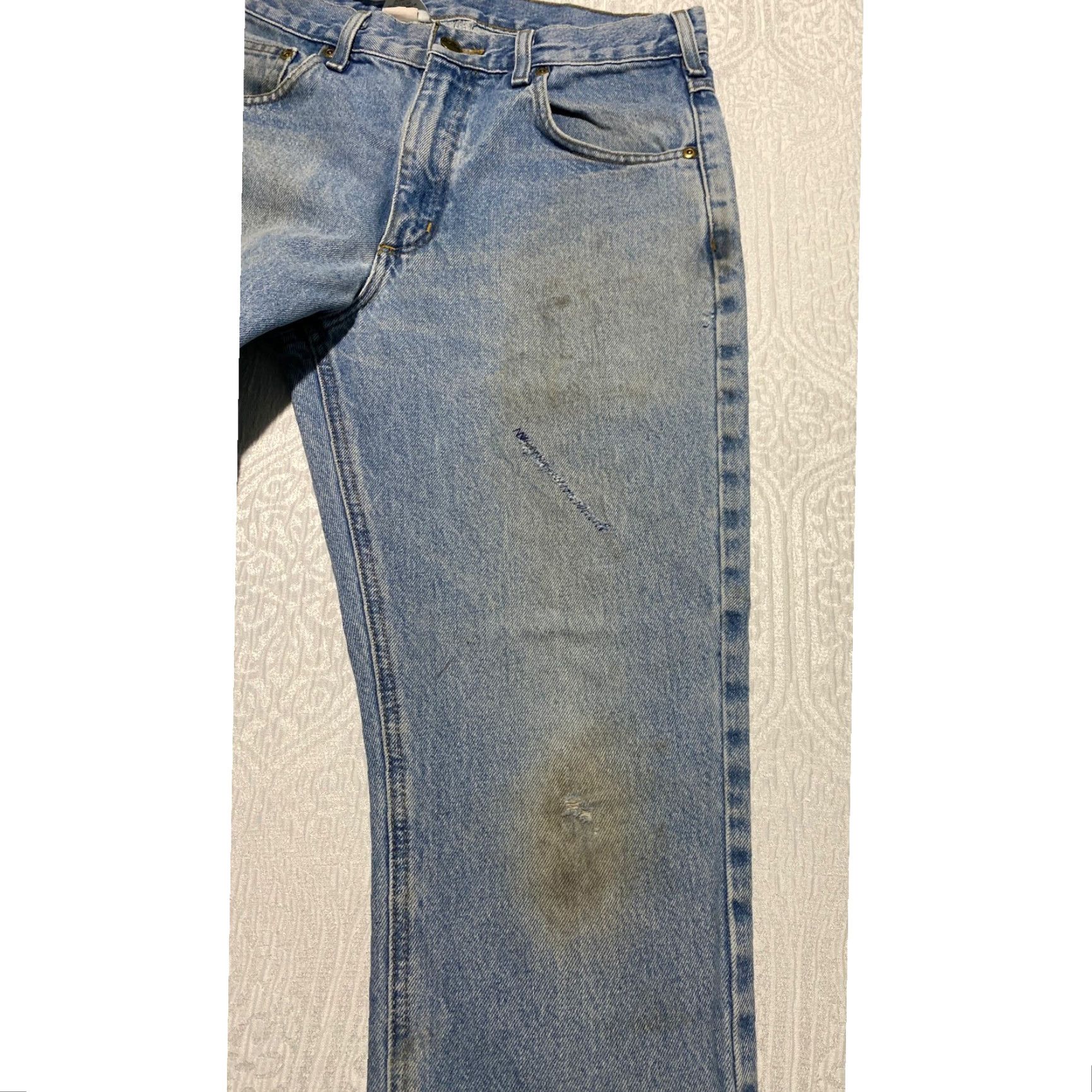Carhartt Carhartt B18 STW Traditional Fit Jeans Mens 31x30 Distressed Straight Lifted by 5-Pocket Design Blue 31 Mens Denim Distressed Jeans Size US 31 - 4 Thumbnail