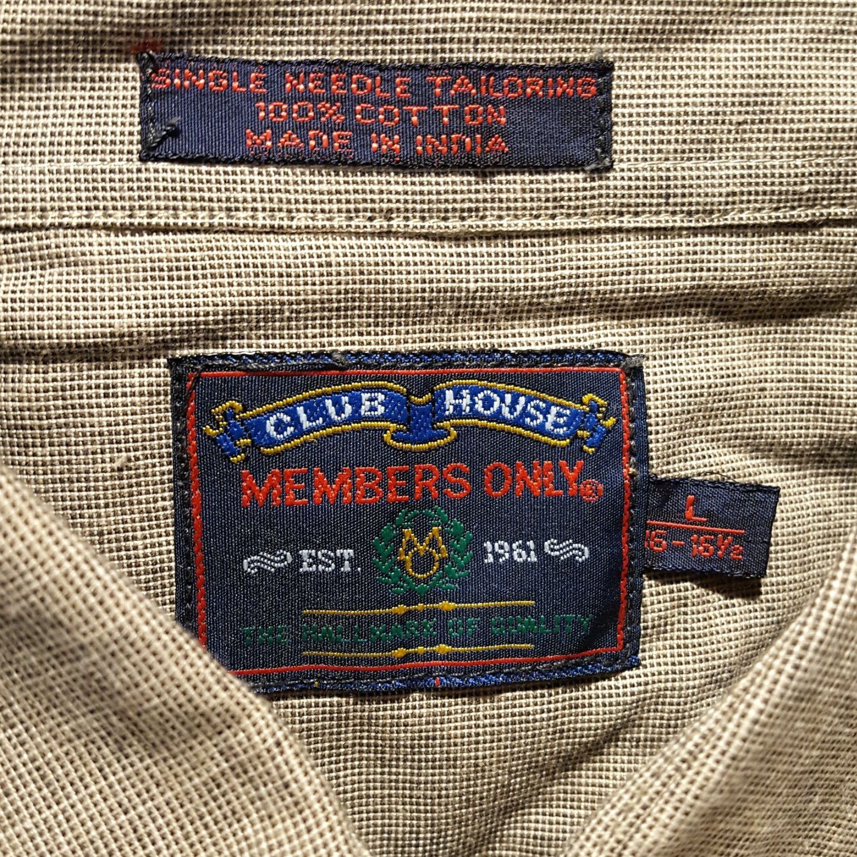 Members Only VINTAGE Members Only Shirt Mens L Beige Woven Button-Up Pocket Short Sleeve 90s 80s Fashion Vintage 90s Beige Button-Up Shirt Mens L Size 42R - 6 Thumbnail