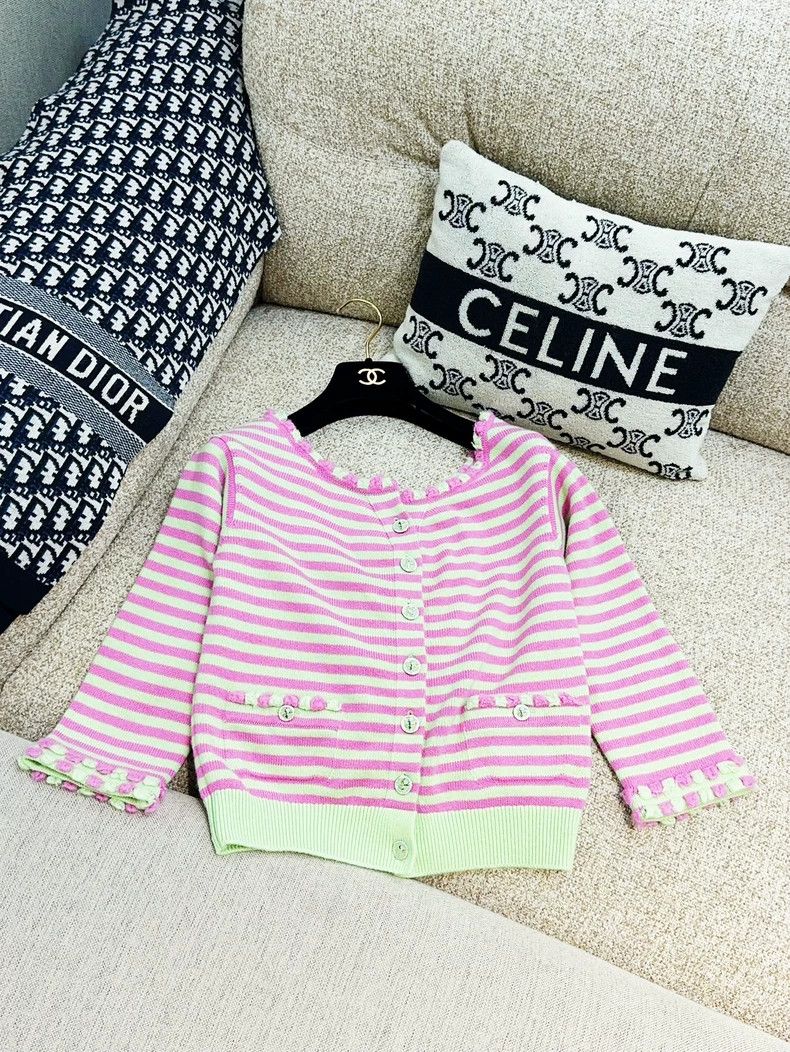 Chanel 25S pink and green color-blocked striped one-should