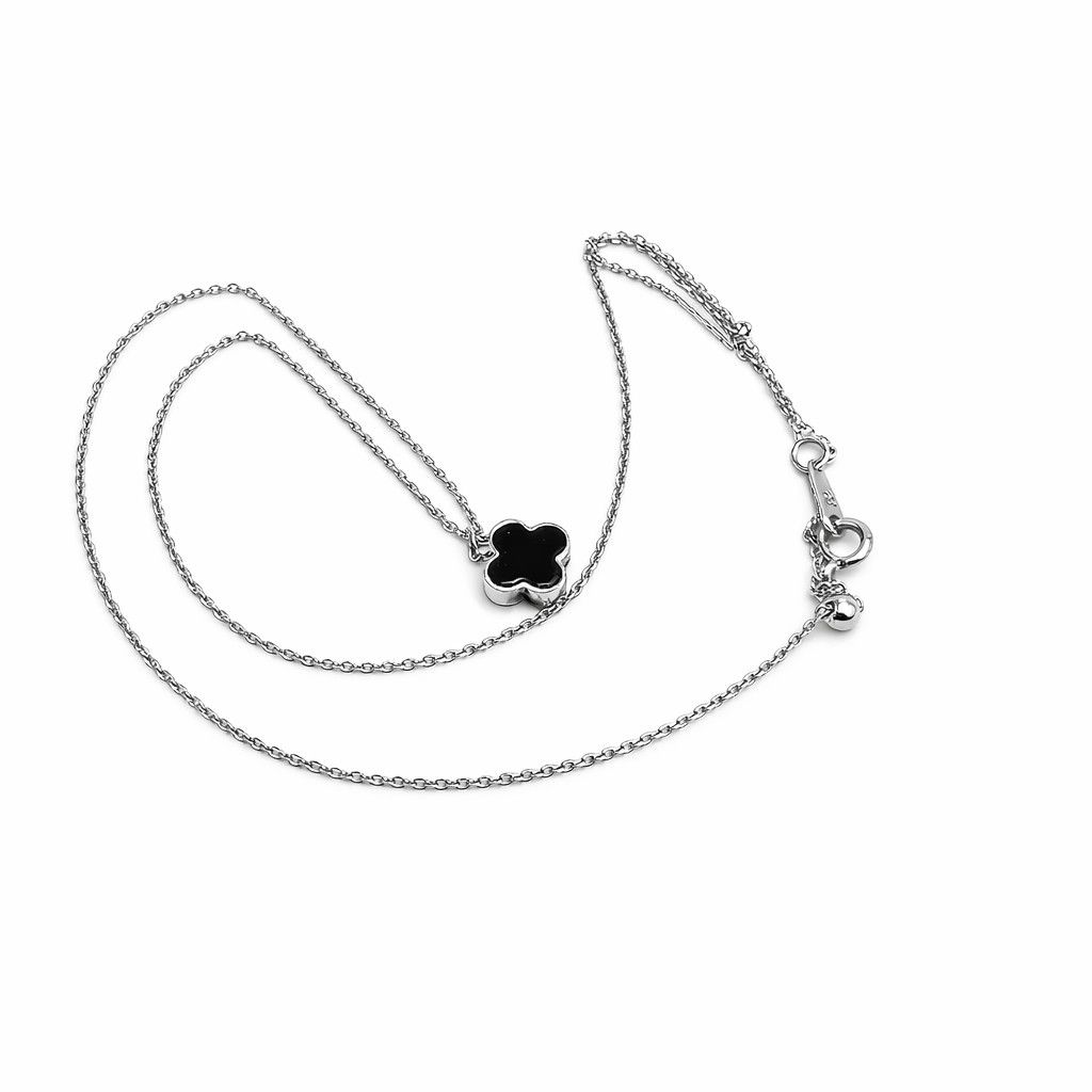 Sterling Silver Vintage 925 Sterling Silver Black Clover Necklace Size ONE SIZE - 5 Thumbnail