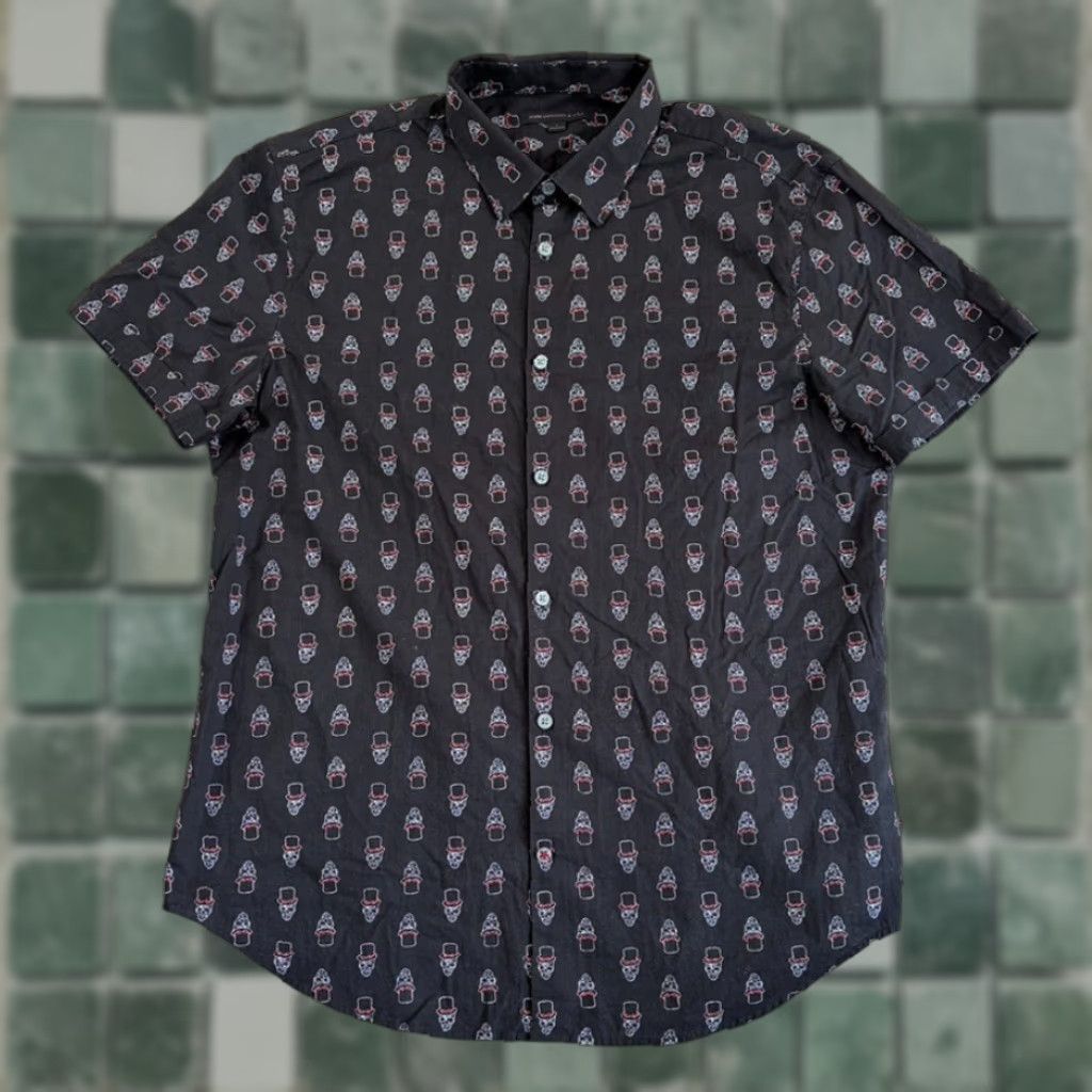 John Varvatos John Varvatos Skull Top Hat Print Shirt Black Men L Short Sleeve Button-Up Geometric Gothic Rock n Roll Vibes (Mens) Size US L / EU 52-54 / 3 - 1 Thumbnail