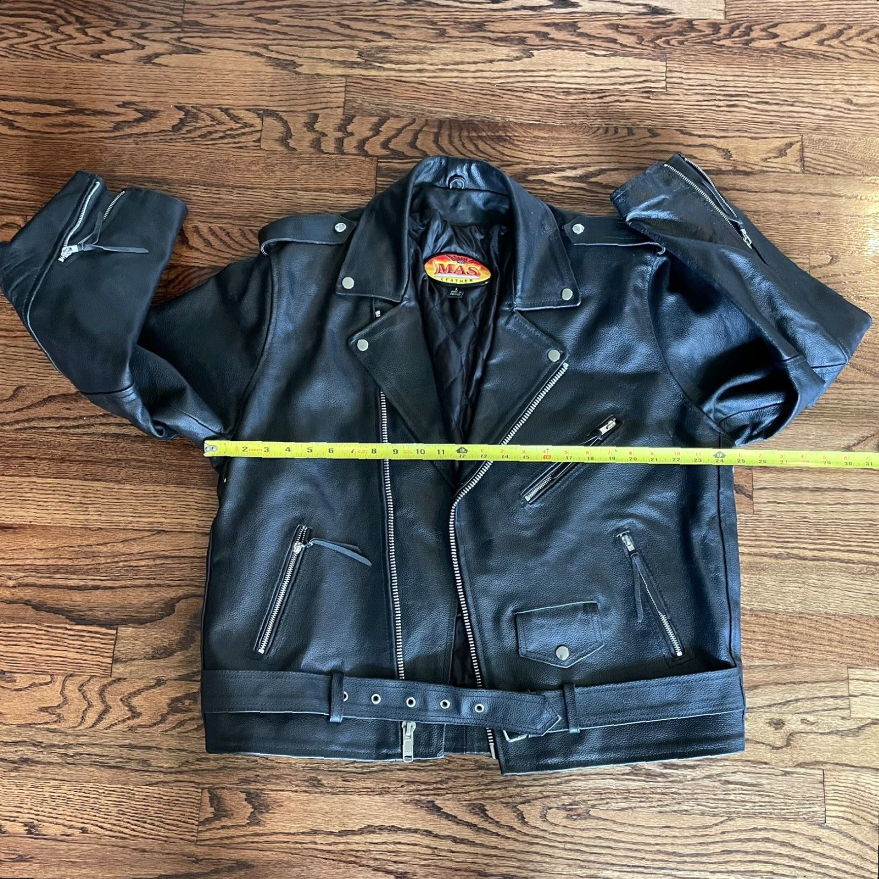 Vintage VINTAGE MAS Leather Black Motorcycle Jacket L Mens Chest 50in Belted Zipper Buckle 80s Biker Moto Jacket Size US L / EU 52-54 / 3 - 6 Thumbnail