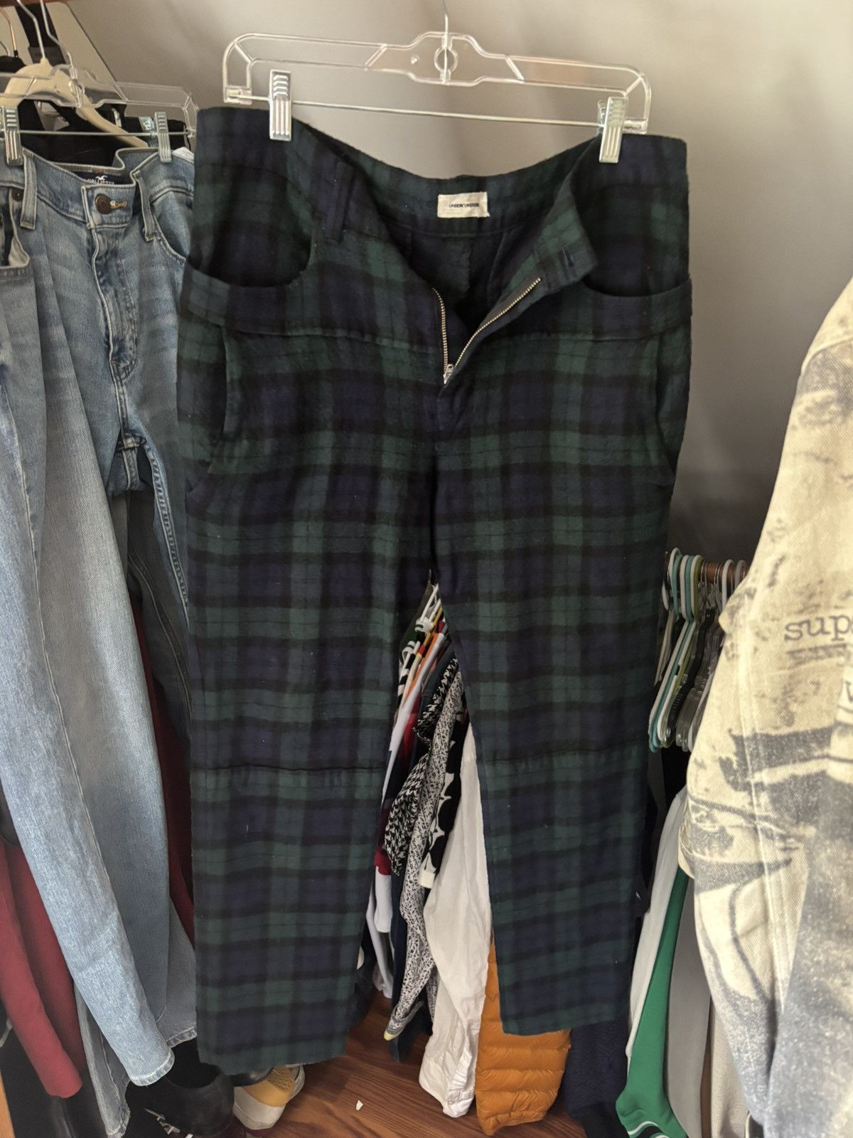 Undercoverism Green and Navy Plaid Pants