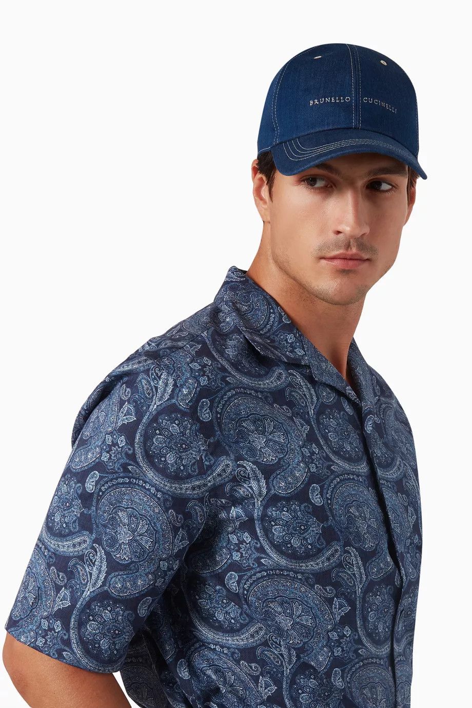 Brunello Cucinelli o1mle0725 Size: M / Embroidered Logo Cap / Hat in Blue Size ONE SIZE - 4 Thumbnail