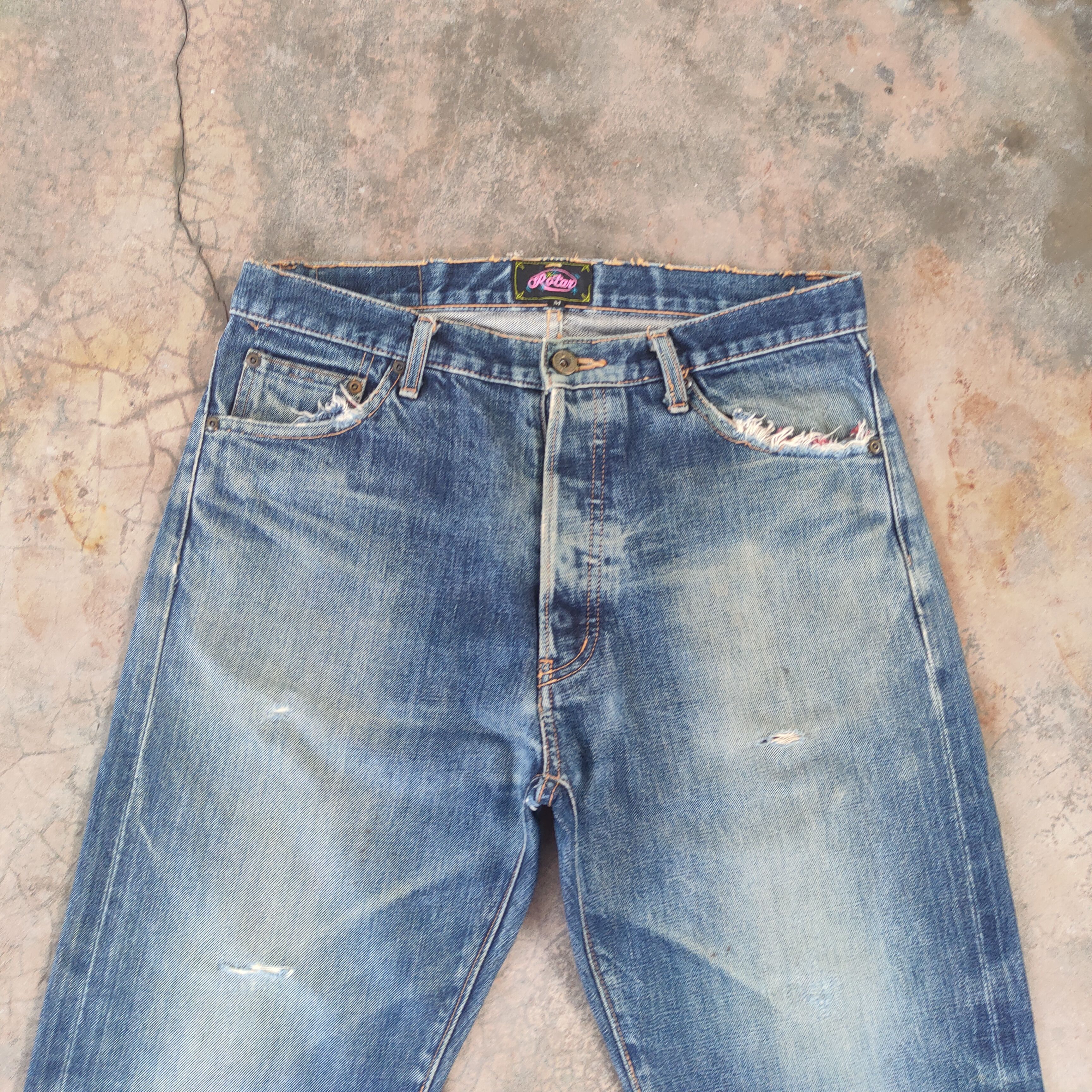 Japanese Brand W32 VINTAGE ROTAR SELVEDGE FADED RIPPED JEANS DENIM PANTS Size US 32 / EU 48 - 3 Thumbnail