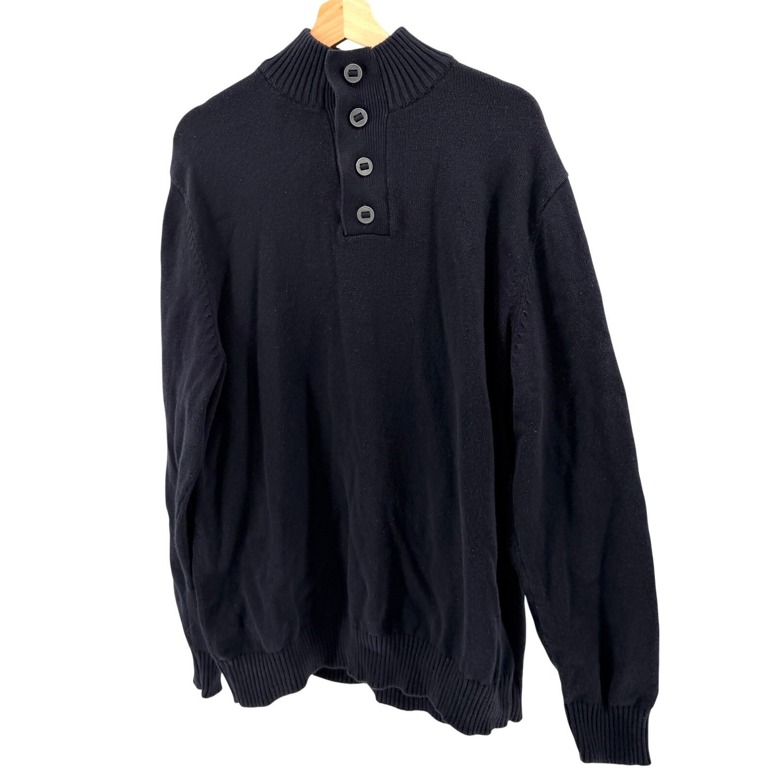 Joseph Abboud Navy Blue 100% Cotton Mock Neck Button Sweater Size US XL / EU 56 / 4 - 1 Thumbnail