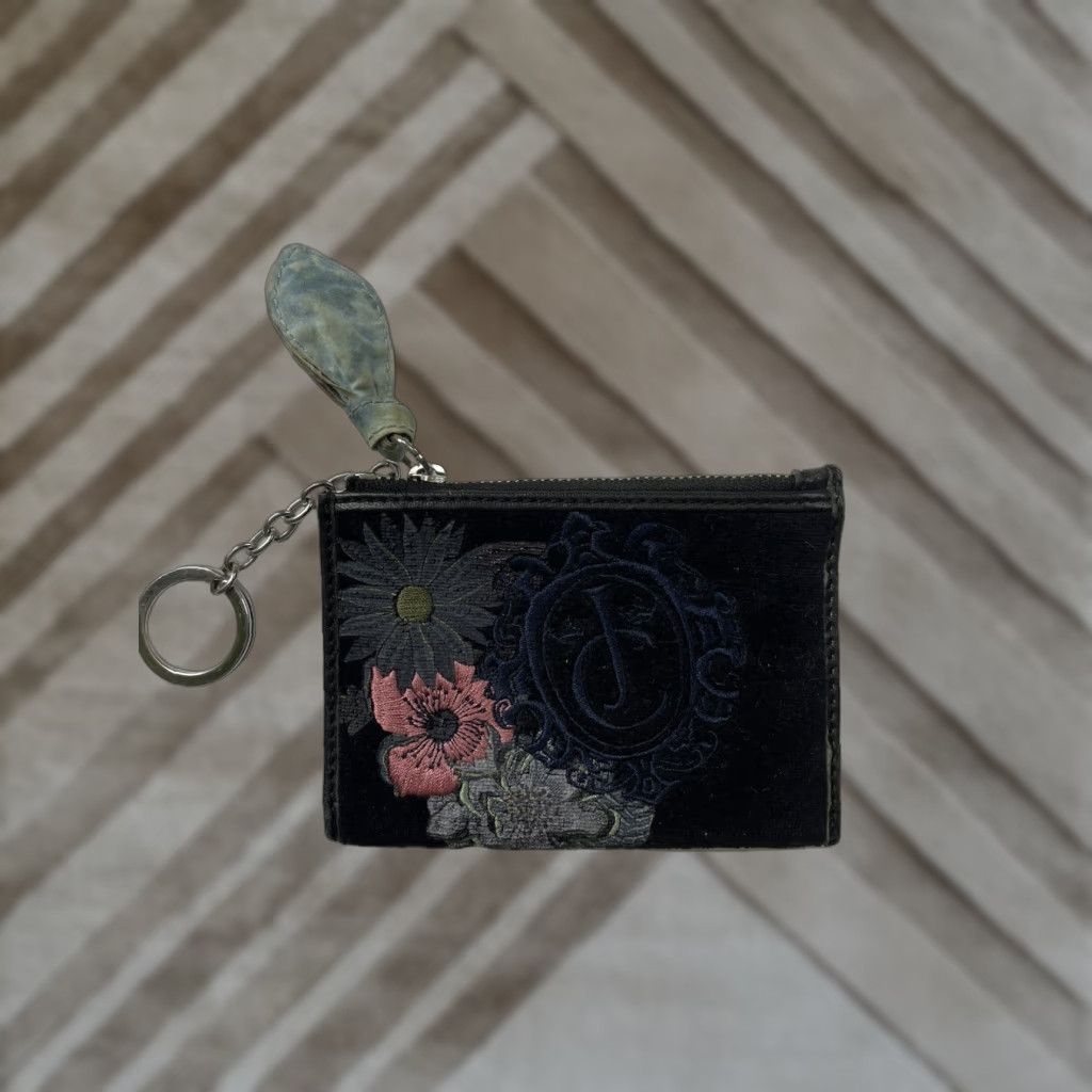 Juicy Couture VINTAGE Juicy Couture Wallet Wristlet Black Floral Leather Suede Zipper Logo Women S Small Size ONE SIZE - 1 Thumbnail