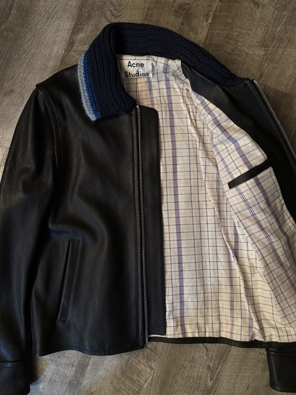 Acne Studios Acne Studios Knit Collar Leather Jacket (FW18) Size US S / EU 44-46 / 1 - 10 Thumbnail