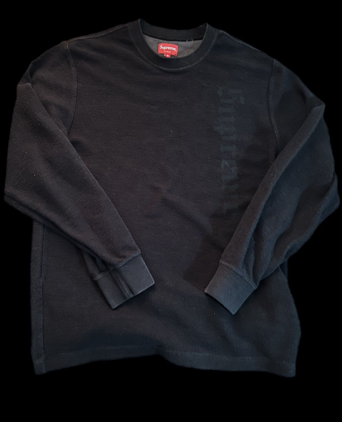 Supreme Supreme FW17 Reverse Terry LS Gothic Sideline Crewneck Black Size US M / EU 48-50 / 2 - 1 Thumbnail