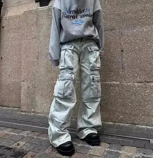 Japanese Brand Retro multi-pocket workwear wide-leg floor-length jeans Size US 32 / EU 48 - 3 Thumbnail