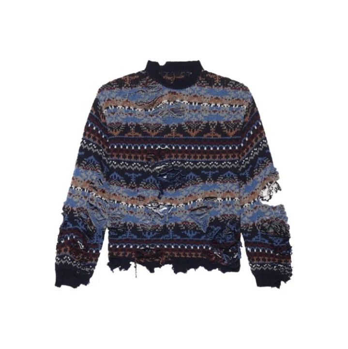 Balenciaga Distressed Blue Long Sleeve Sweater